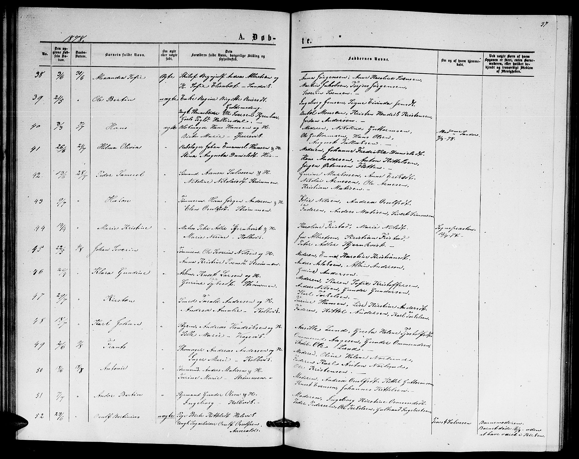 Hisøy sokneprestkontor, AV/SAK-1111-0020/F/Fb/L0002: Parish register (copy) no. B 2, 1873-1885, p. 37