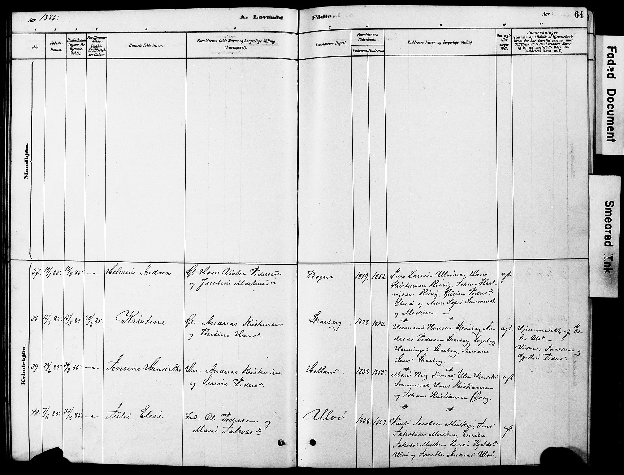 Ministerialprotokoller, klokkerbøker og fødselsregistre - Nordland, AV/SAT-A-1459/861/L0875: Parish register (copy) no. 861C01, 1879-1887, p. 64