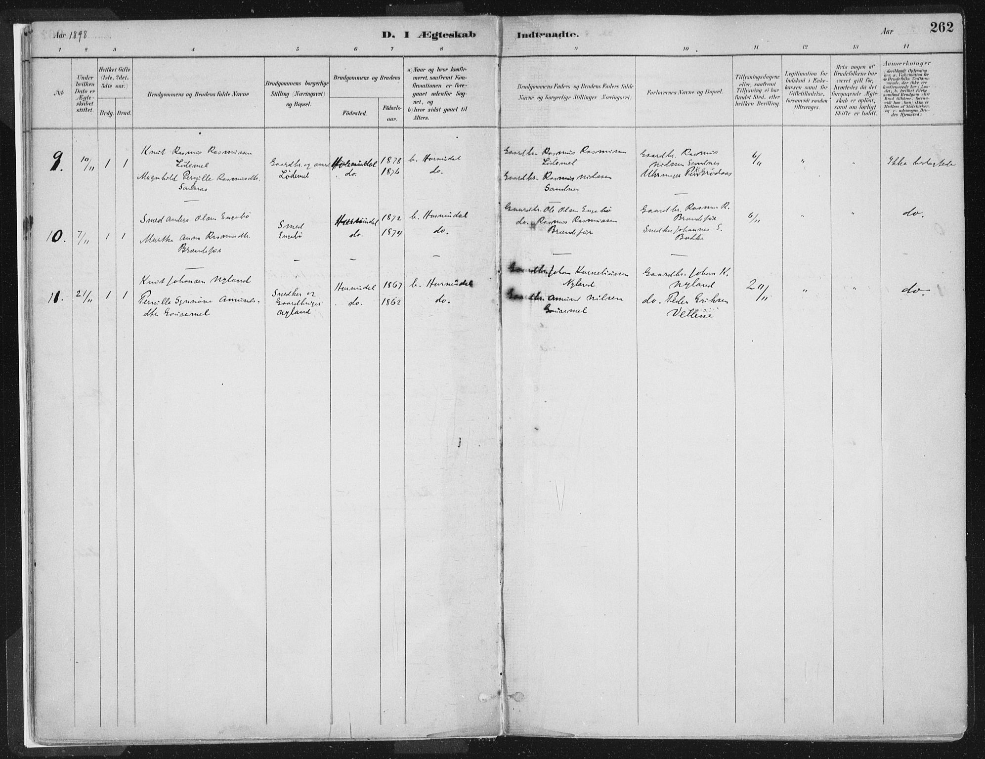 Hornindal sokneprestembete, AV/SAB-A-82401/H/Haa/Haaa/L0003/0002: Parish register (official) no. A 3B, 1885-1917, p. 262