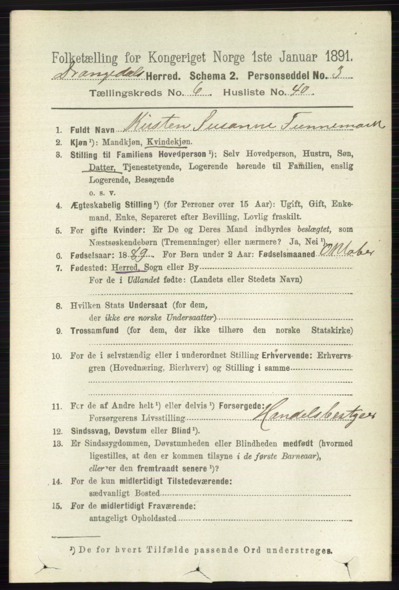 RA, 1891 census for 0817 Drangedal, 1891, p. 2299