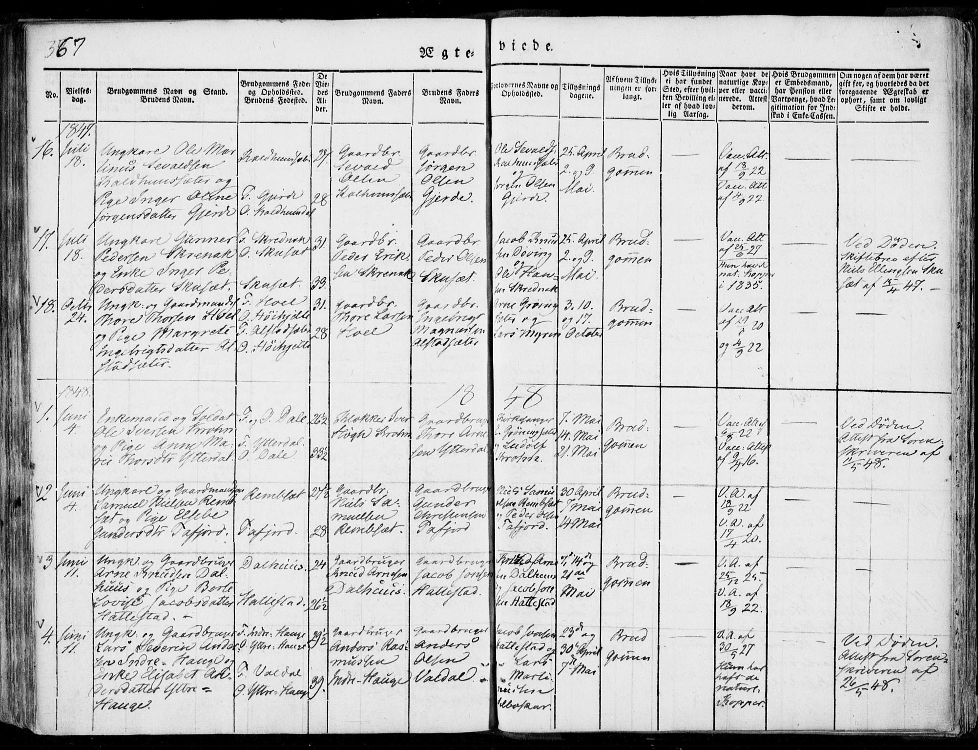 Ministerialprotokoller, klokkerbøker og fødselsregistre - Møre og Romsdal, SAT/A-1454/519/L0248: Parish register (official) no. 519A07, 1829-1860, p. 367