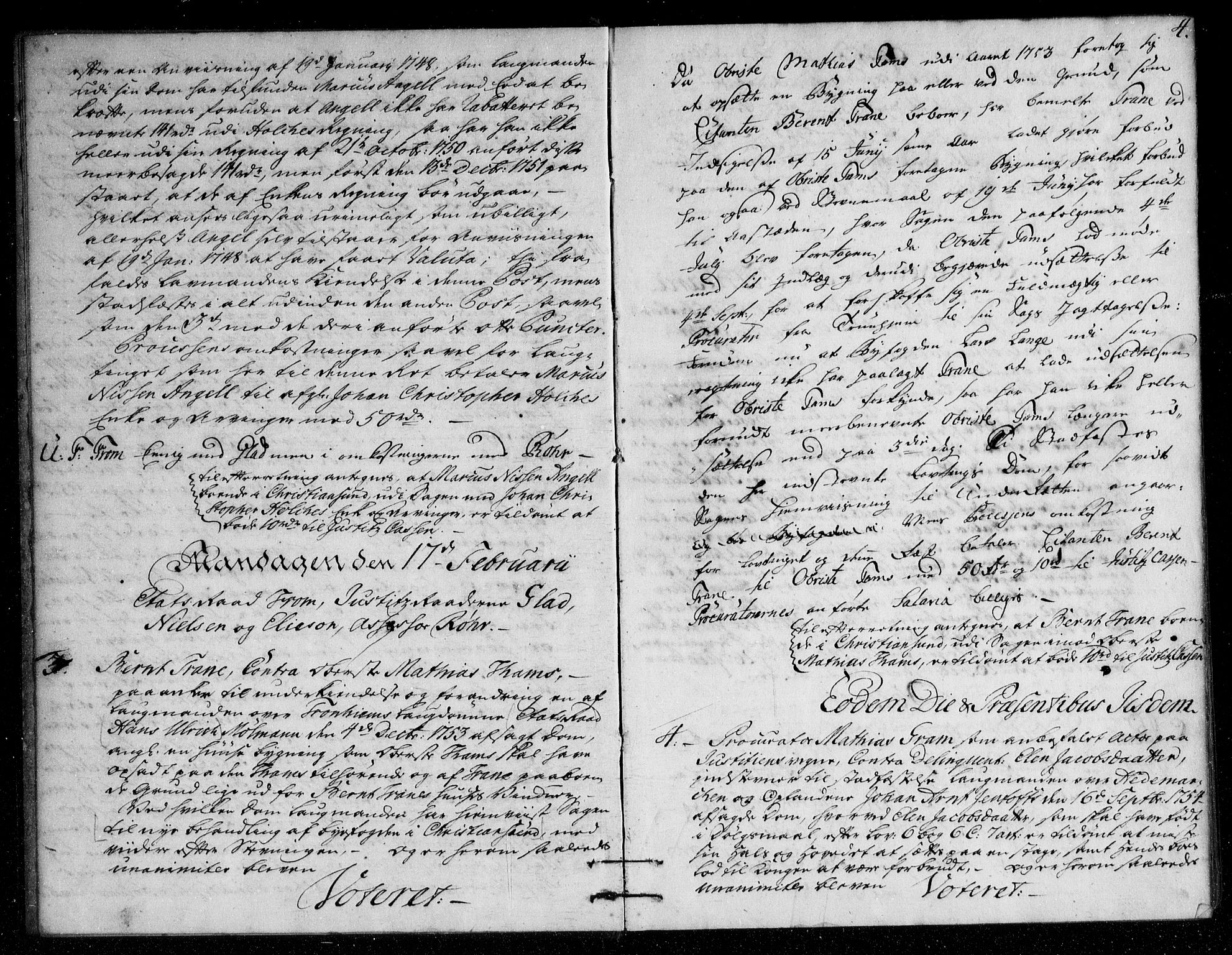 Overhoffretten 1667-1797, AV/RA-EA-2884/Ac/L0191: Voteringsprotokoll, 1755, p. 3b-4a