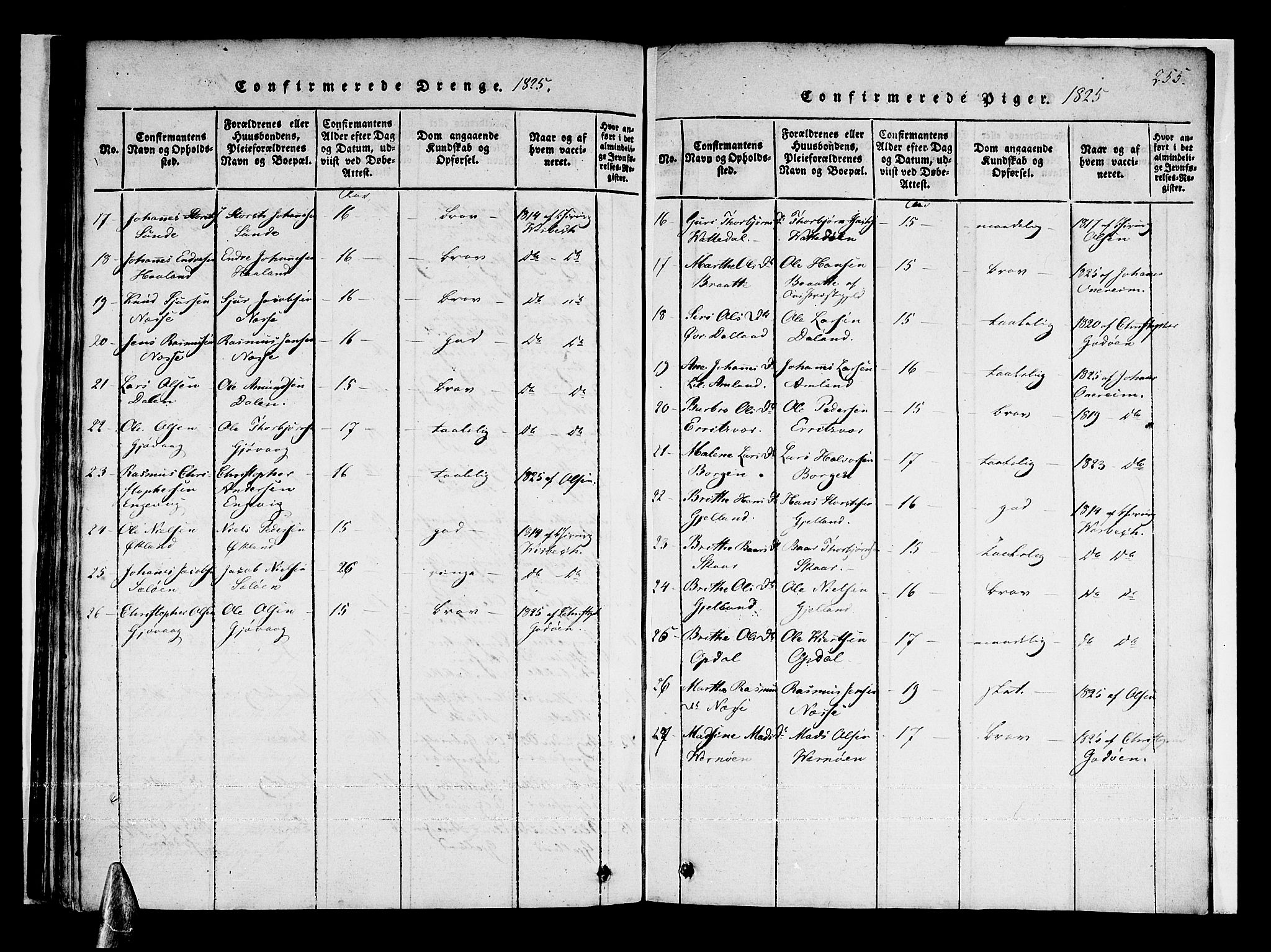 Tysnes sokneprestembete, AV/SAB-A-78601/H/Haa: Parish register (official) no. A 7, 1816-1826, p. 255