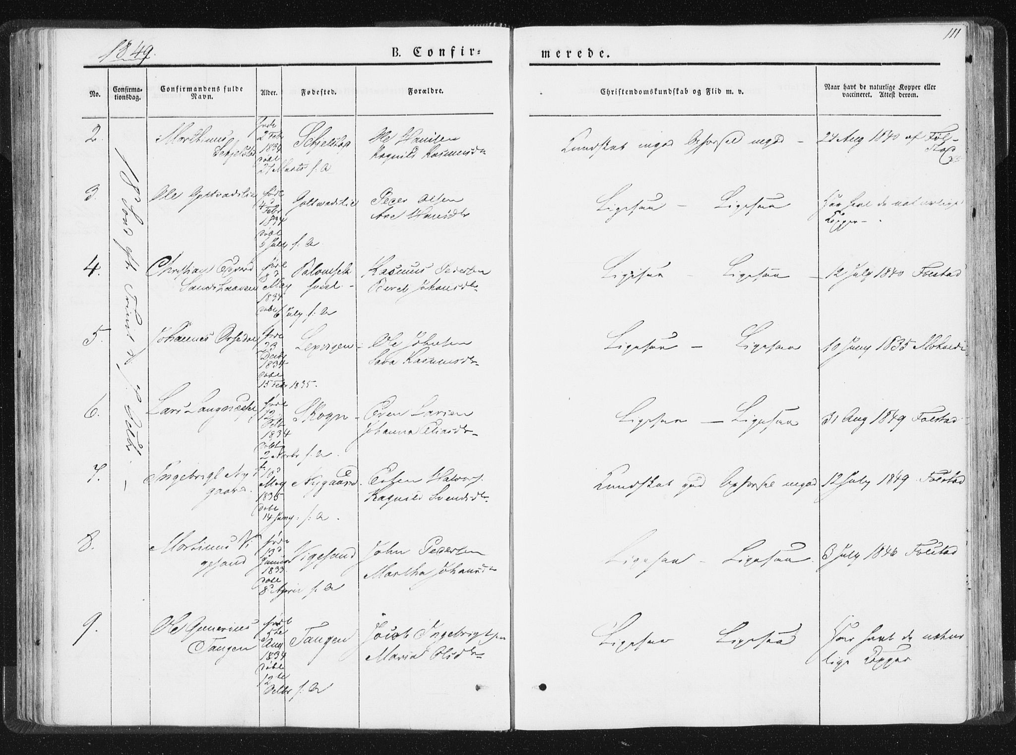 Ministerialprotokoller, klokkerbøker og fødselsregistre - Nord-Trøndelag, SAT/A-1458/744/L0418: Parish register (official) no. 744A02, 1843-1866, p. 111