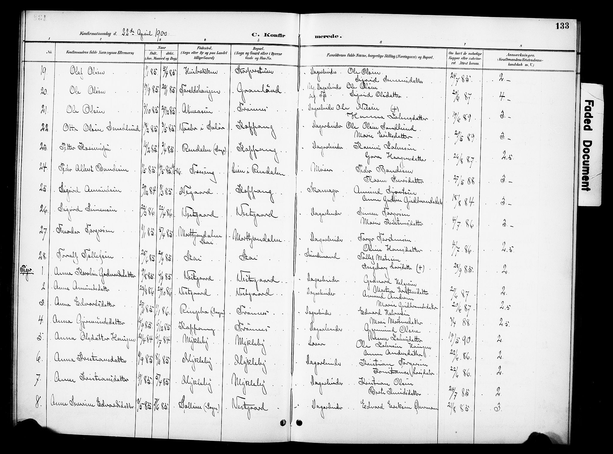 Stor-Elvdal prestekontor, SAH/PREST-052/H/Ha/Hab/L0003: Parish register (copy) no. 3, 1895-1917, p. 133