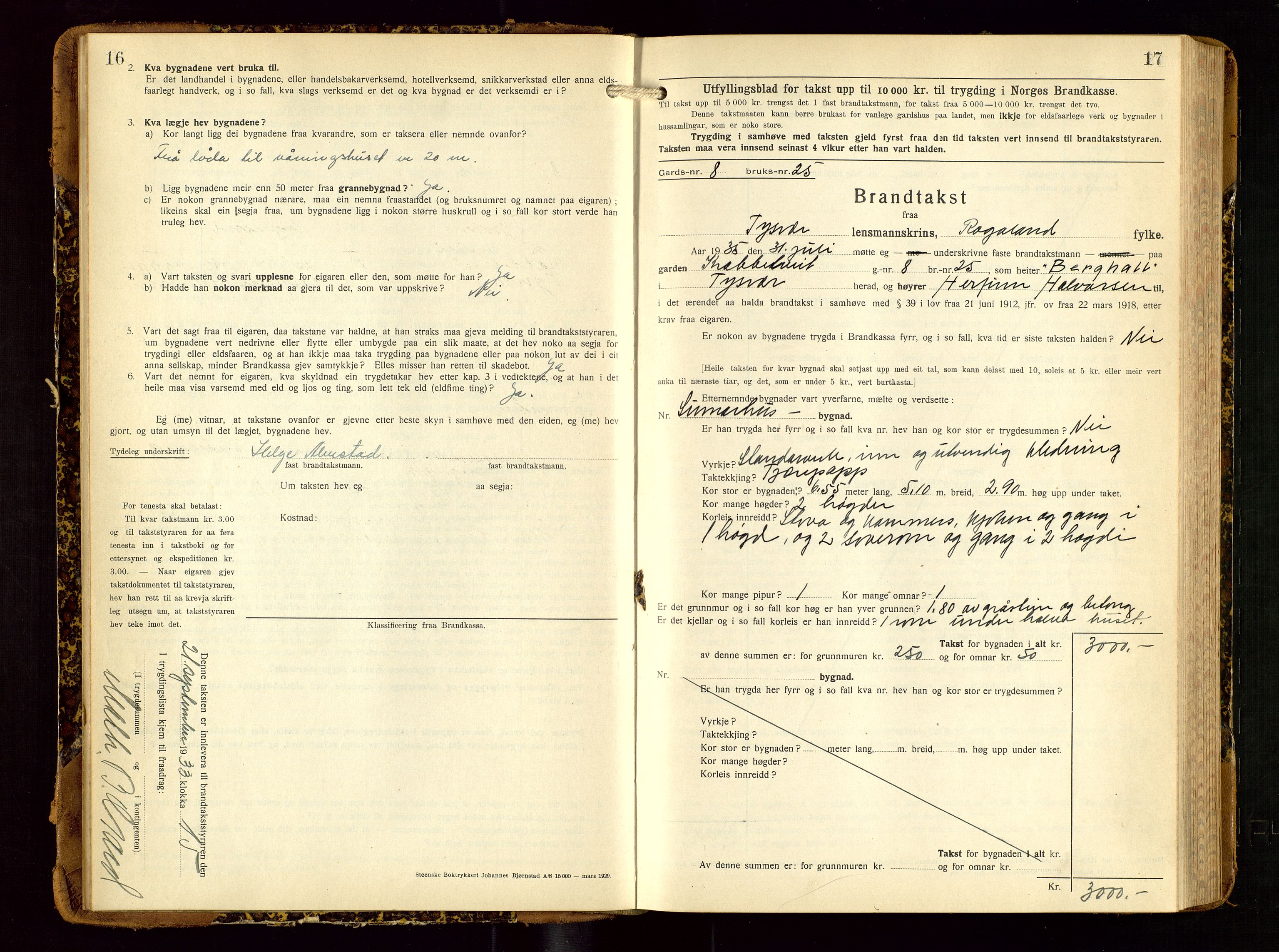 Tysvær lensmannskontor, AV/SAST-A-100192/Gob/L0003: "Brandtakstbok for Tysvær lensmannskrins", 1932-1955, p. 16-17