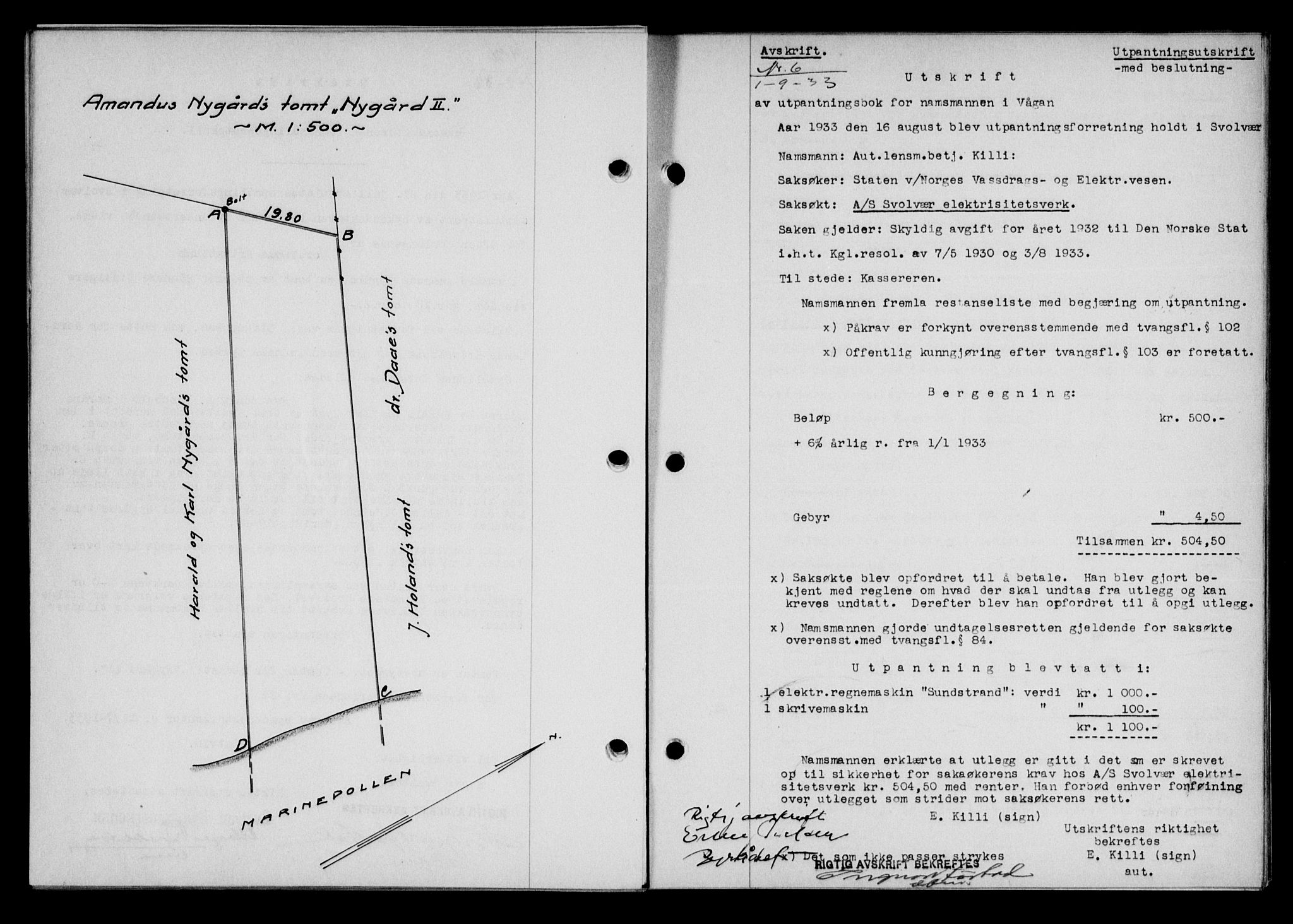 Lofoten sorenskriveri, SAT/A-0017/1/2/2C/L0028b: Mortgage book no. 28b, 1933-1933, Deed date: 01.09.1933