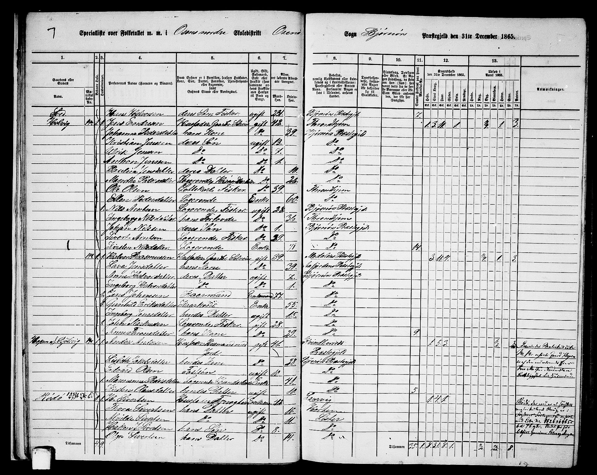 RA, 1865 census for Bjørnør, 1865, p. 17