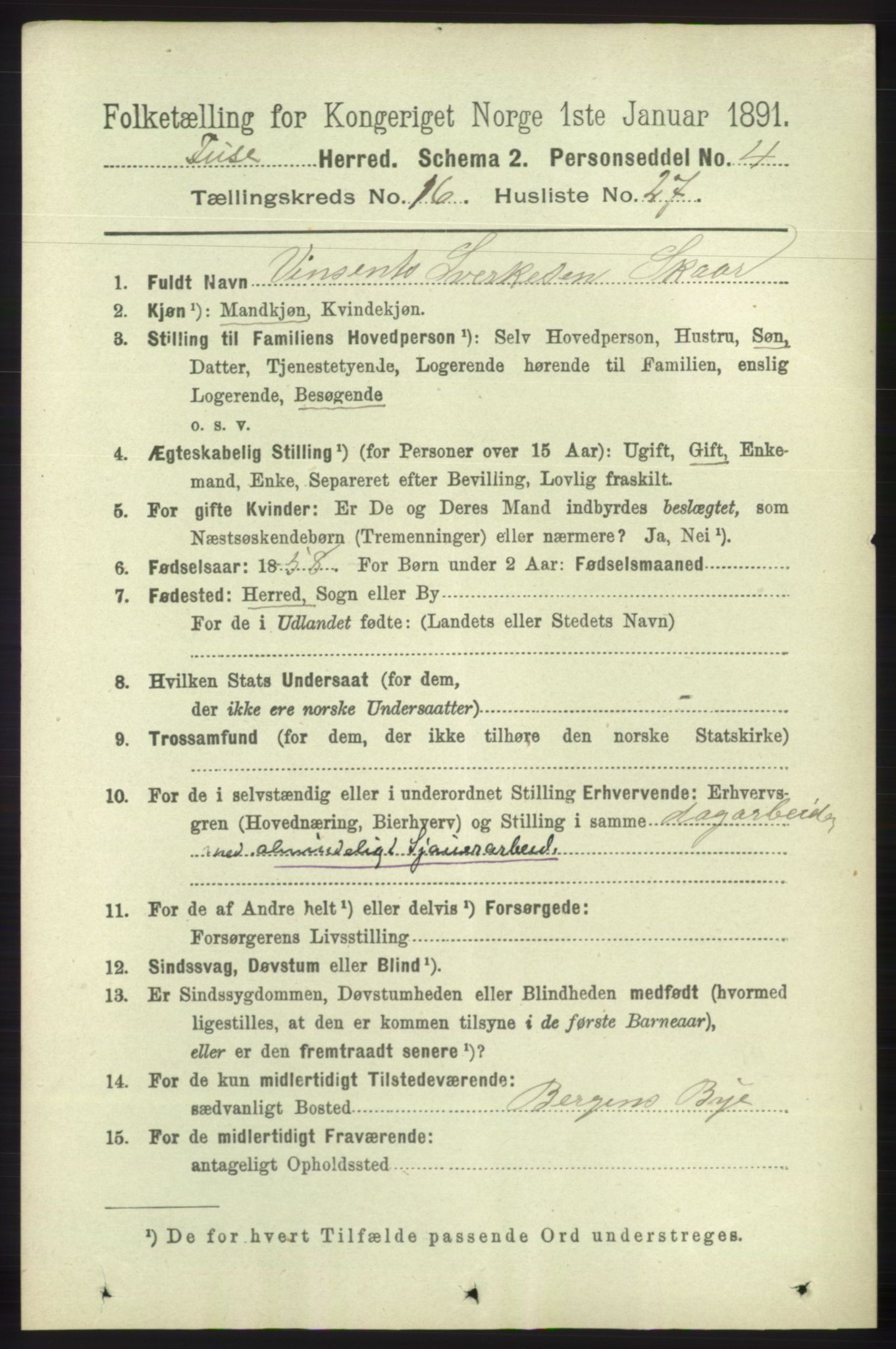 RA, 1891 census for 1241 Fusa, 1891, p. 3748