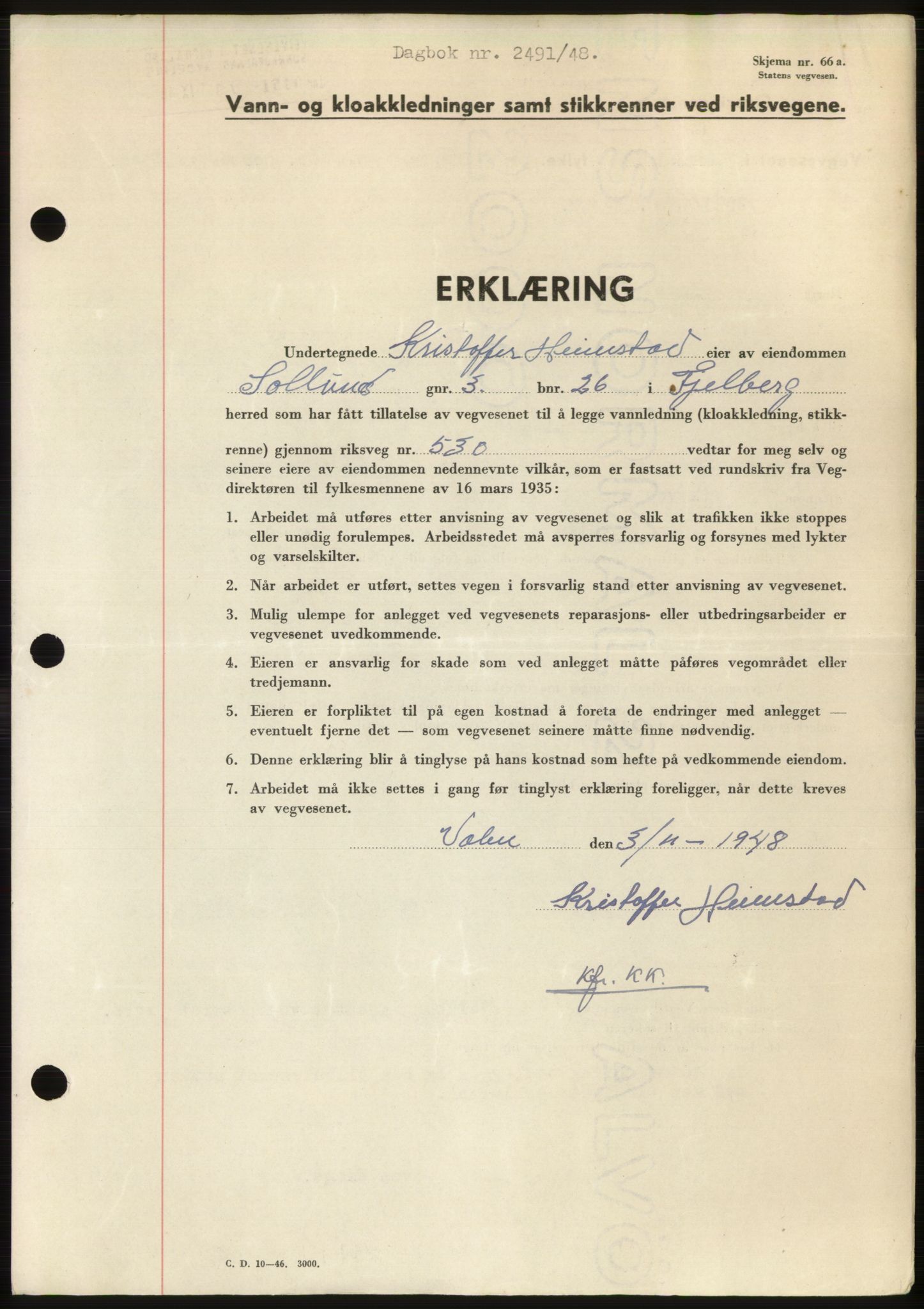 Sunnhordland sorenskrivar, AV/SAB-A-2401: Mortgage book no. B75-79, 1948-1950, Diary no: : 2491/1948
