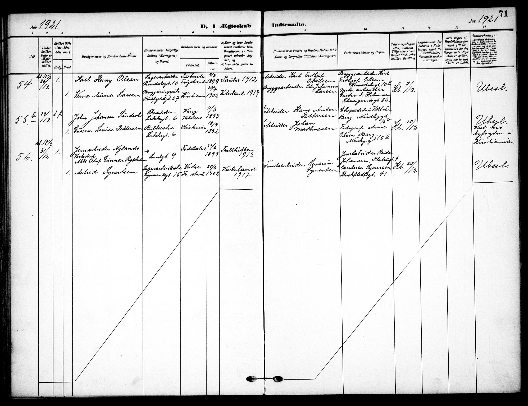 Vaterland prestekontor Kirkebøker, AV/SAO-A-10880/F/Fa/L0002: Parish register (official) no. 2, 1907-1921, p. 71
