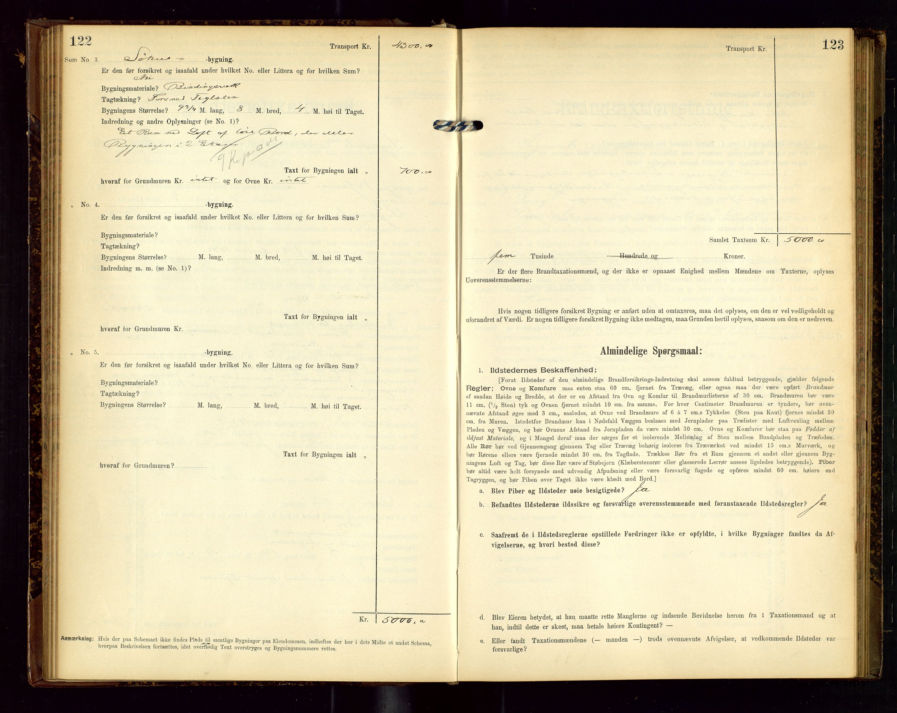 Sokndal lensmannskontor, SAST/A-100417/Gob/L0002: "Brandtaxt-Protokol", 1902-1914, p. 122-123