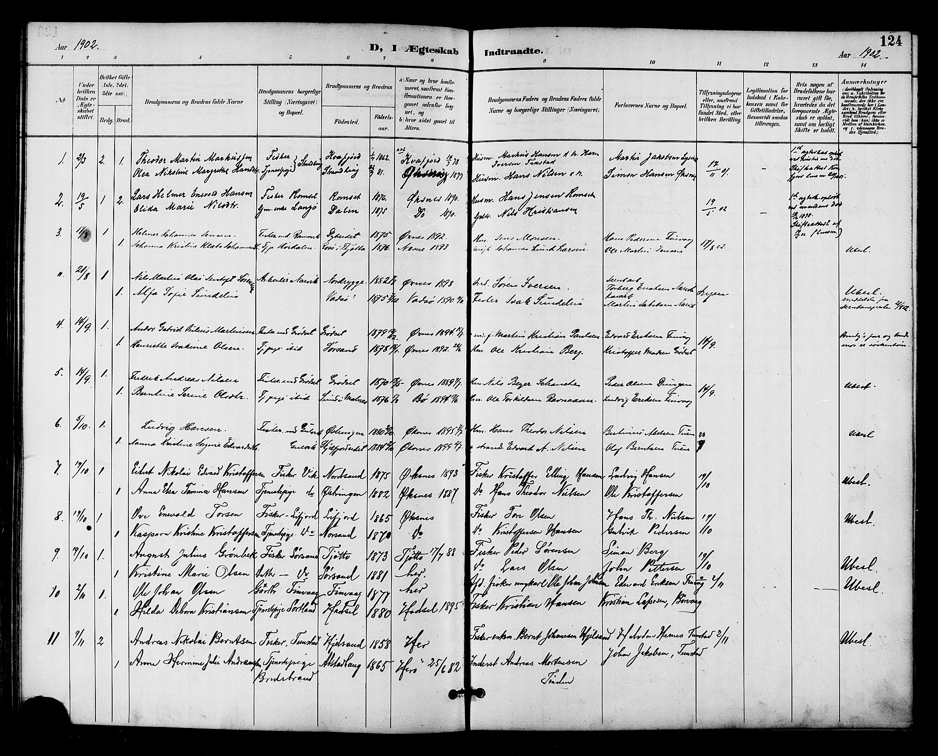 Ministerialprotokoller, klokkerbøker og fødselsregistre - Nordland, AV/SAT-A-1459/893/L1338: Parish register (official) no. 893A10, 1894-1903, p. 124