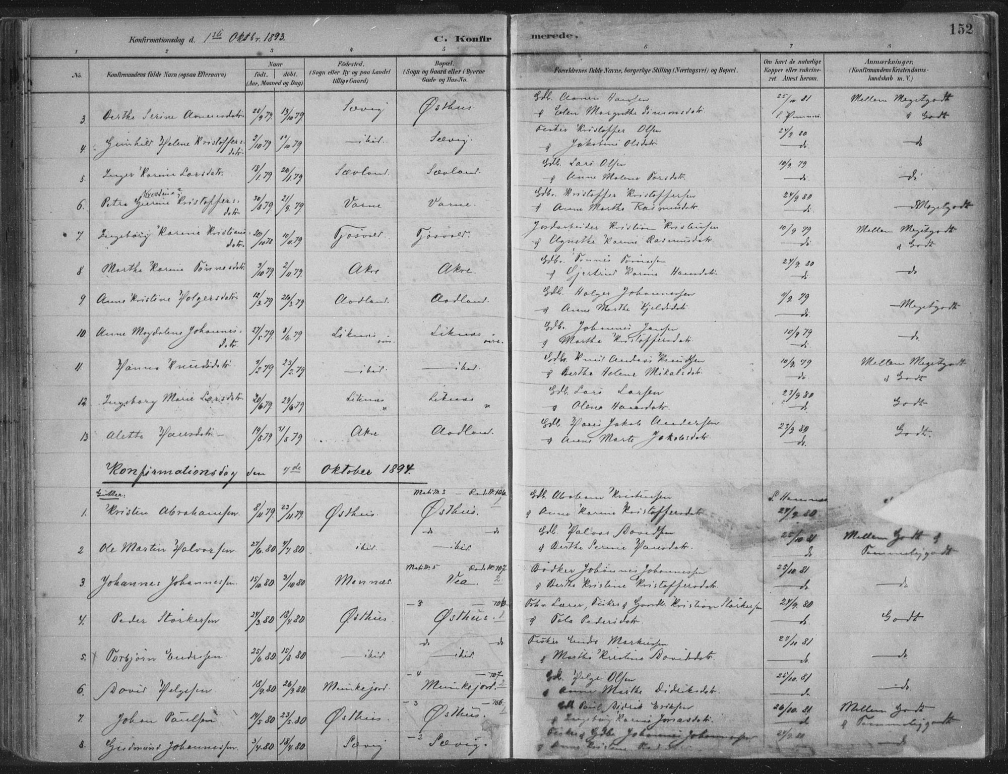 Kopervik sokneprestkontor, SAST/A-101850/H/Ha/Haa/L0004: Parish register (official) no. A 4, 1882-1905, p. 152