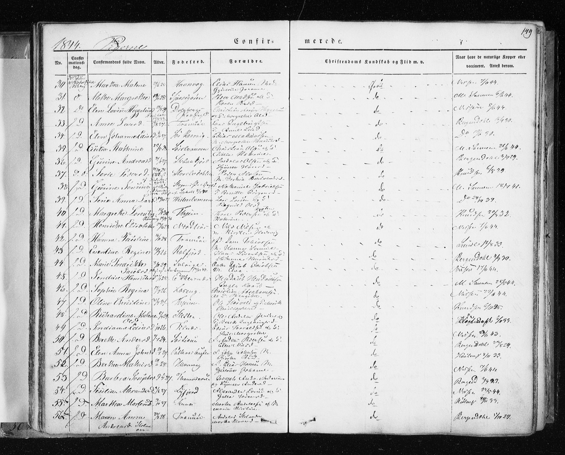 Tromsø sokneprestkontor/stiftsprosti/domprosti, AV/SATØ-S-1343/G/Ga/L0009kirke: Parish register (official) no. 9, 1837-1847, p. 149