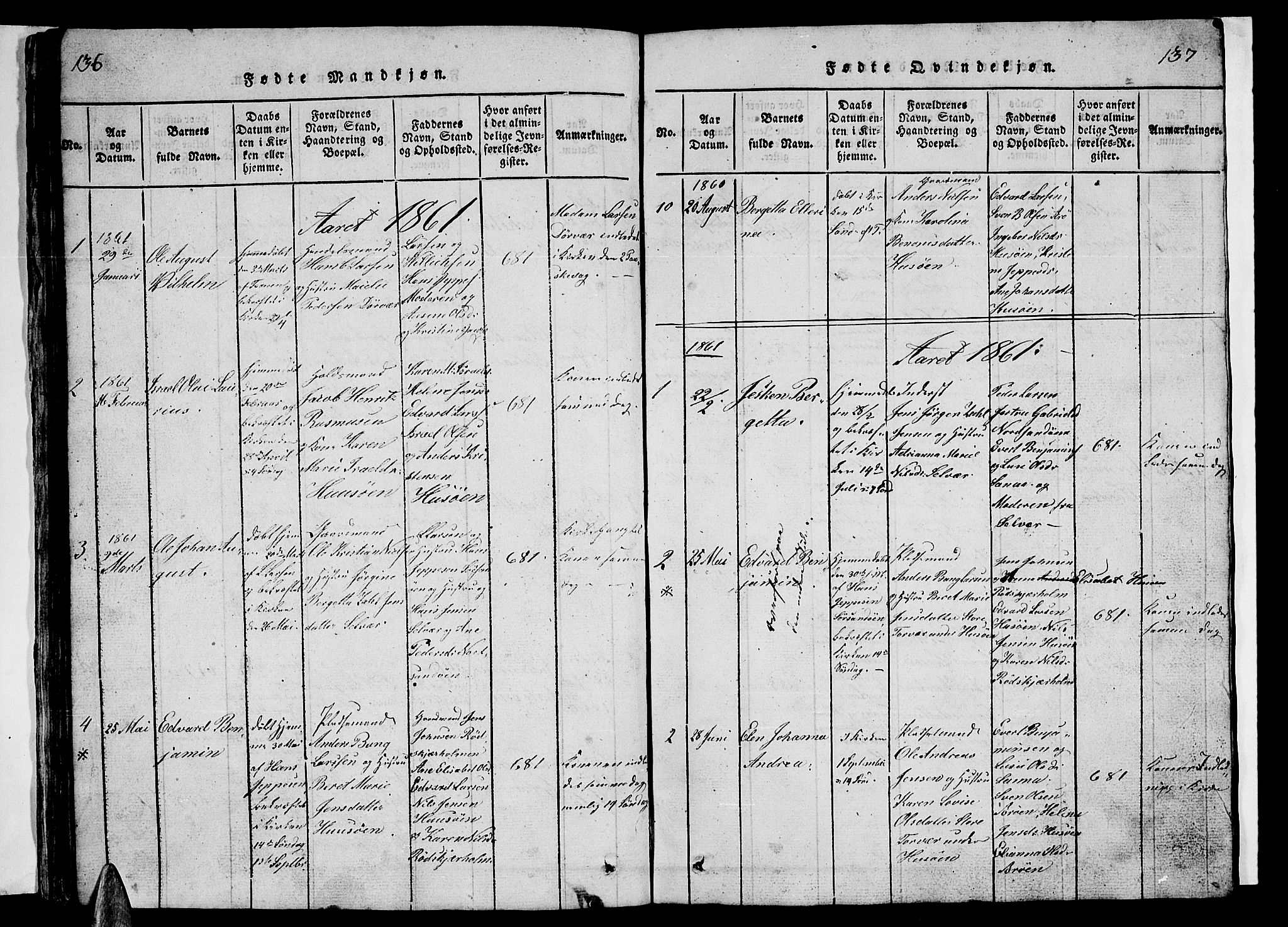 Ministerialprotokoller, klokkerbøker og fødselsregistre - Nordland, SAT/A-1459/840/L0581: Parish register (copy) no. 840C01, 1820-1873, p. 136-137