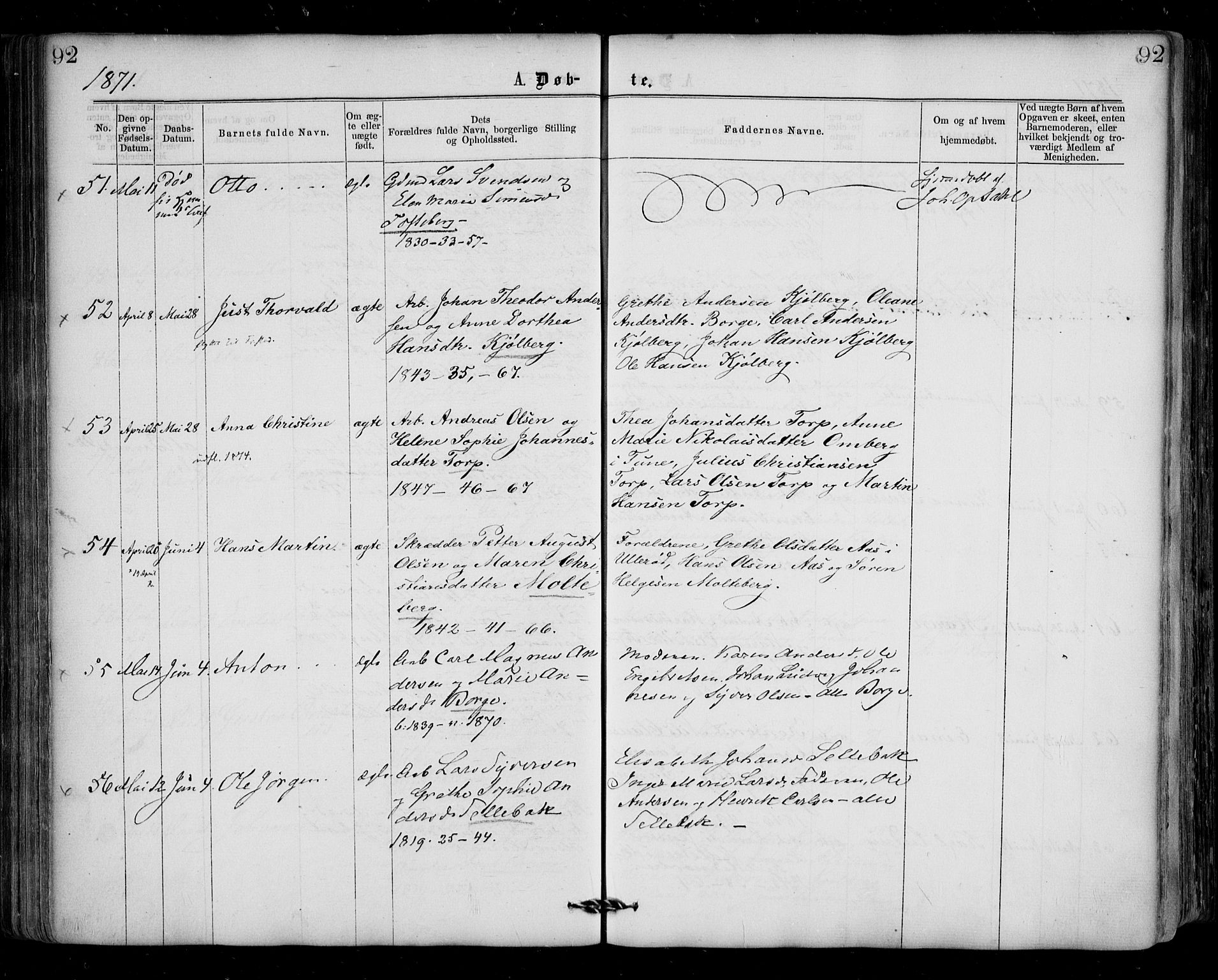 Borge prestekontor Kirkebøker, AV/SAO-A-10903/F/Fa/L0006: Parish register (official) no. I 6, 1861-1874, p. 92