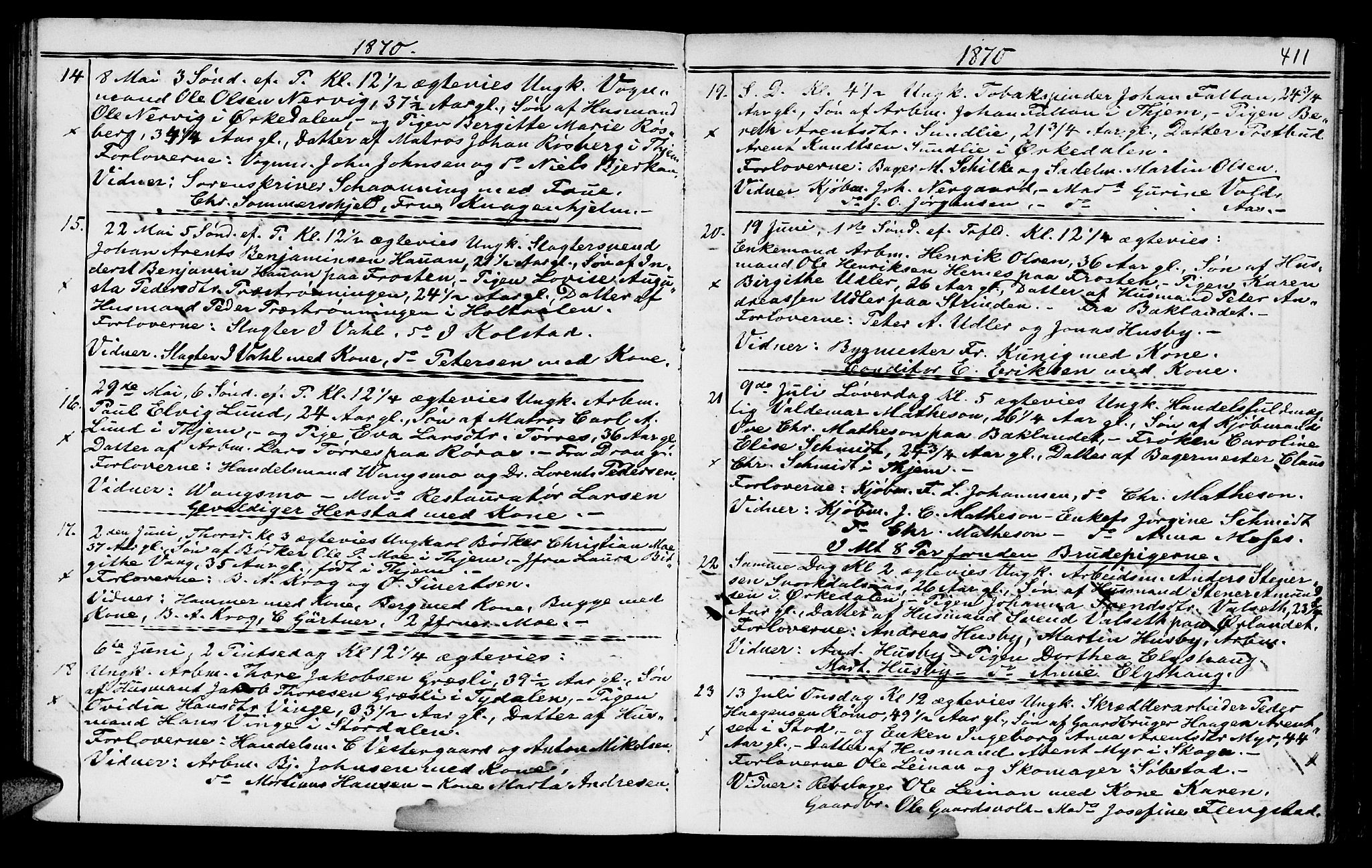 Ministerialprotokoller, klokkerbøker og fødselsregistre - Sør-Trøndelag, SAT/A-1456/602/L0140: Parish register (copy) no. 602C08, 1864-1872, p. 410-411