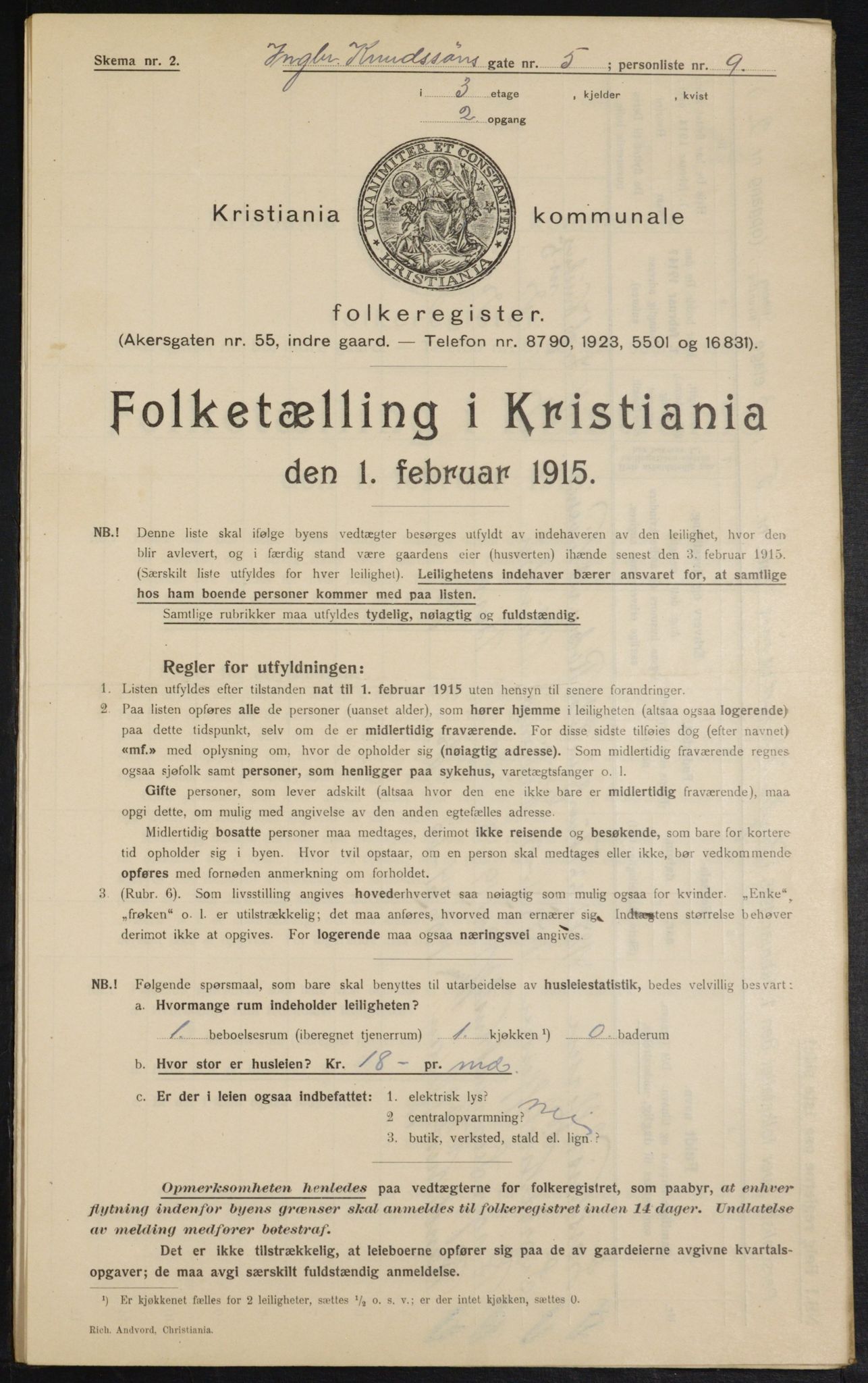 OBA, Municipal Census 1915 for Kristiania, 1915, p. 43326