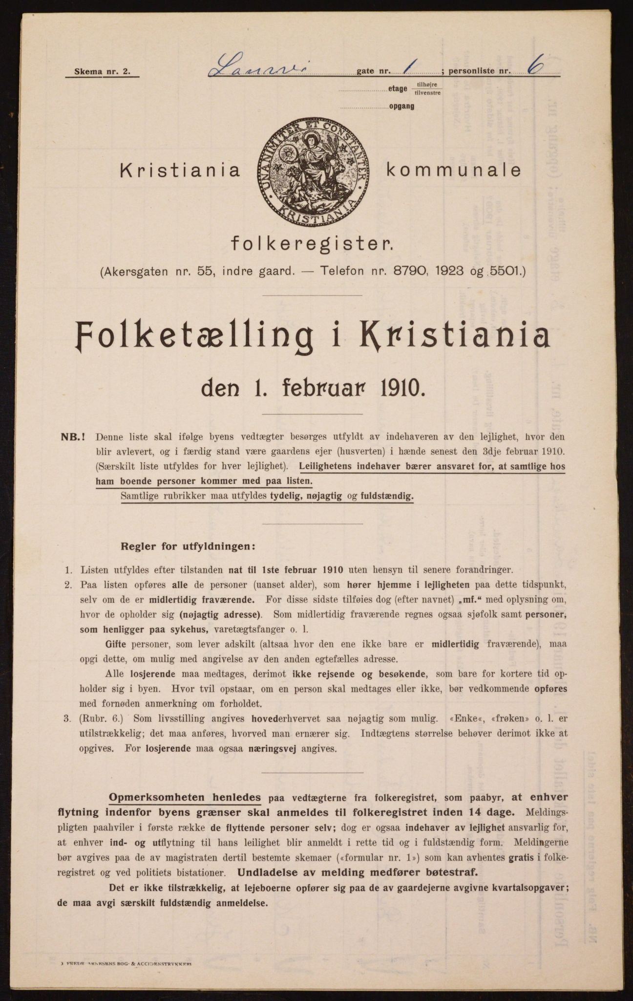 OBA, Municipal Census 1910 for Kristiania, 1910, p. 55019