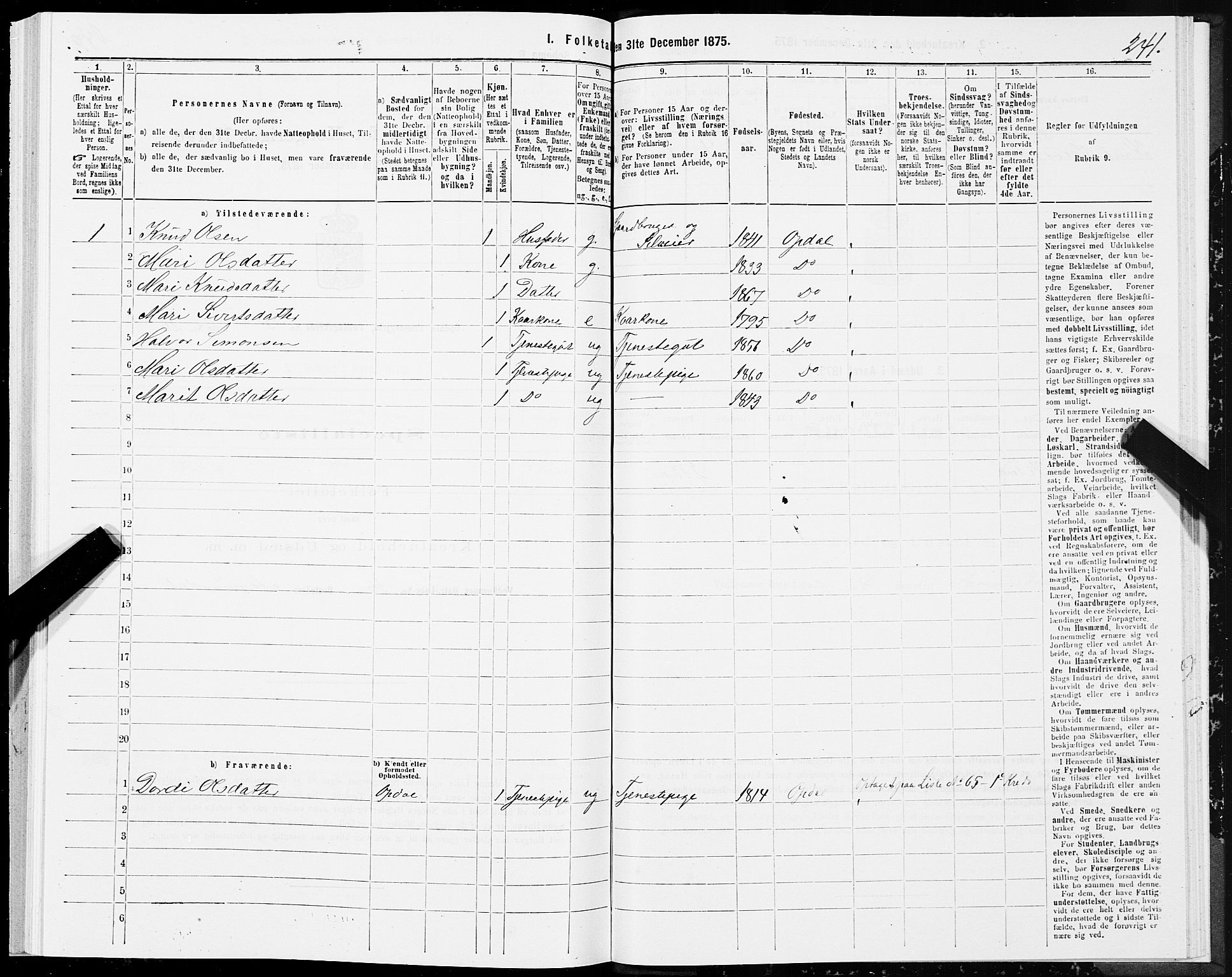 SAT, 1875 census for 1634P Oppdal, 1875, p. 2241