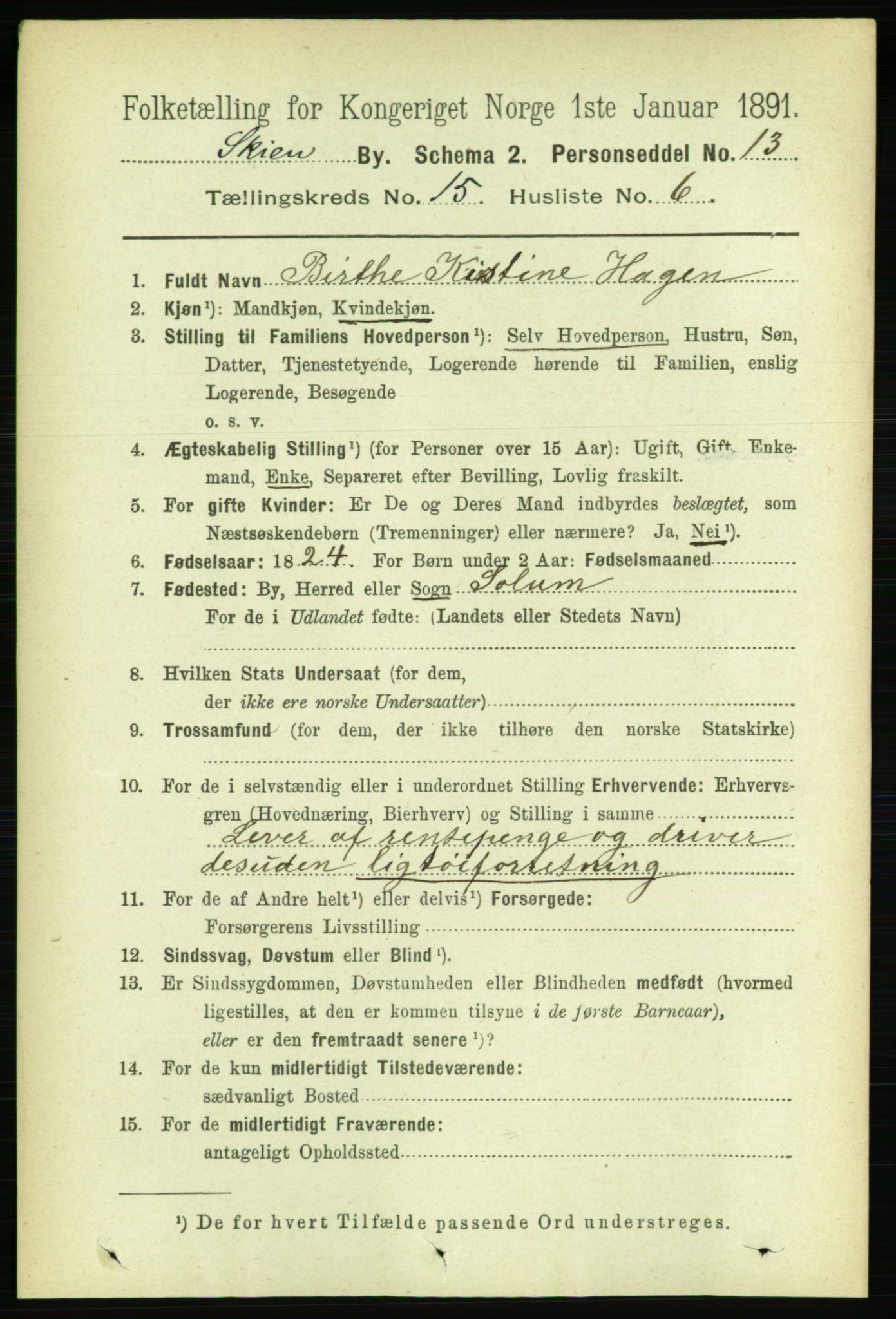 RA, 1891 census for 0806 Skien, 1891, p. 4479