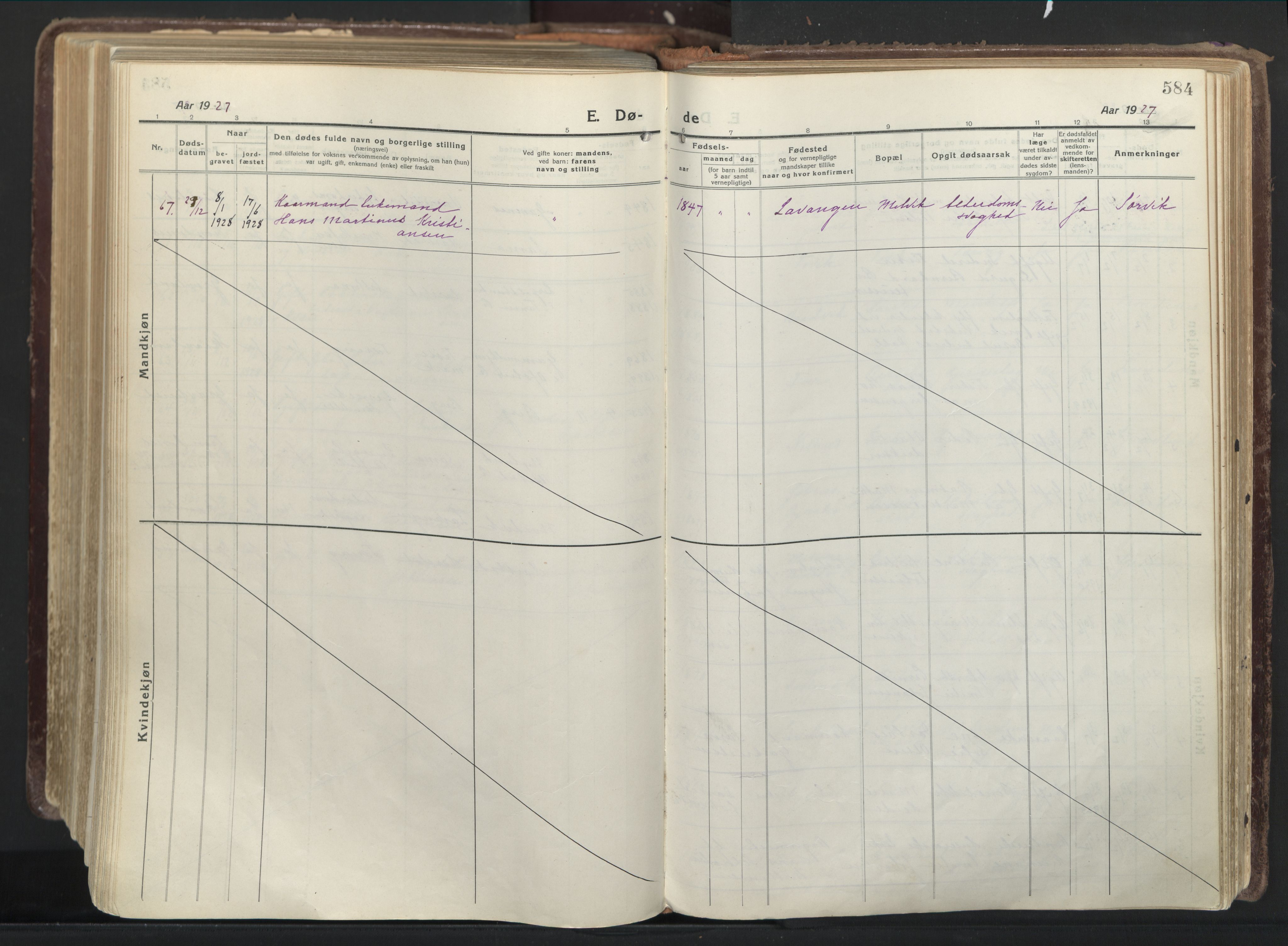 Trondenes sokneprestkontor, AV/SATØ-S-1319/H/Ha/L0019kirke: Parish register (official) no. 19, 1919-1928, p. 584