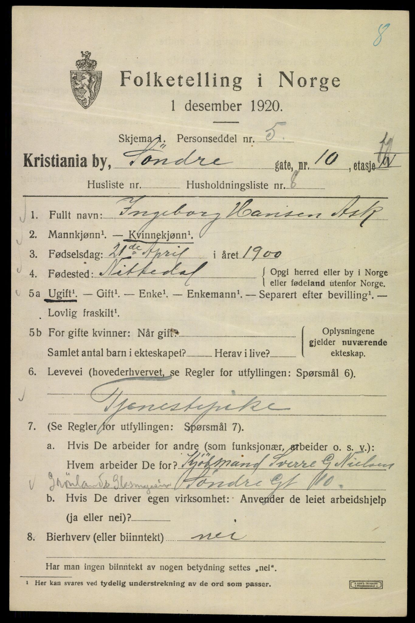 SAO, 1920 census for Kristiania, 1920, p. 562059