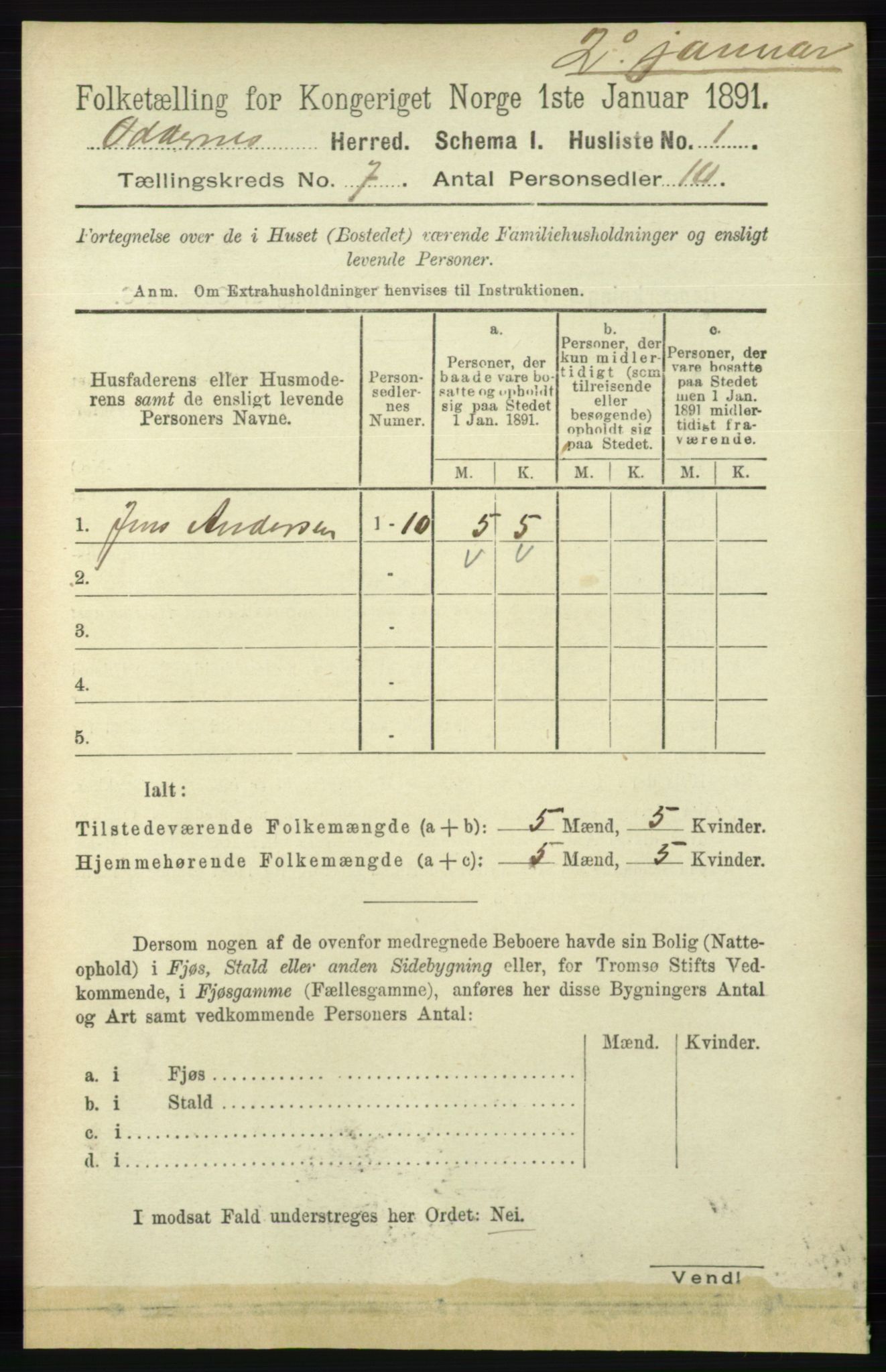 RA, 1891 census for 1012 Oddernes, 1891, p. 2448