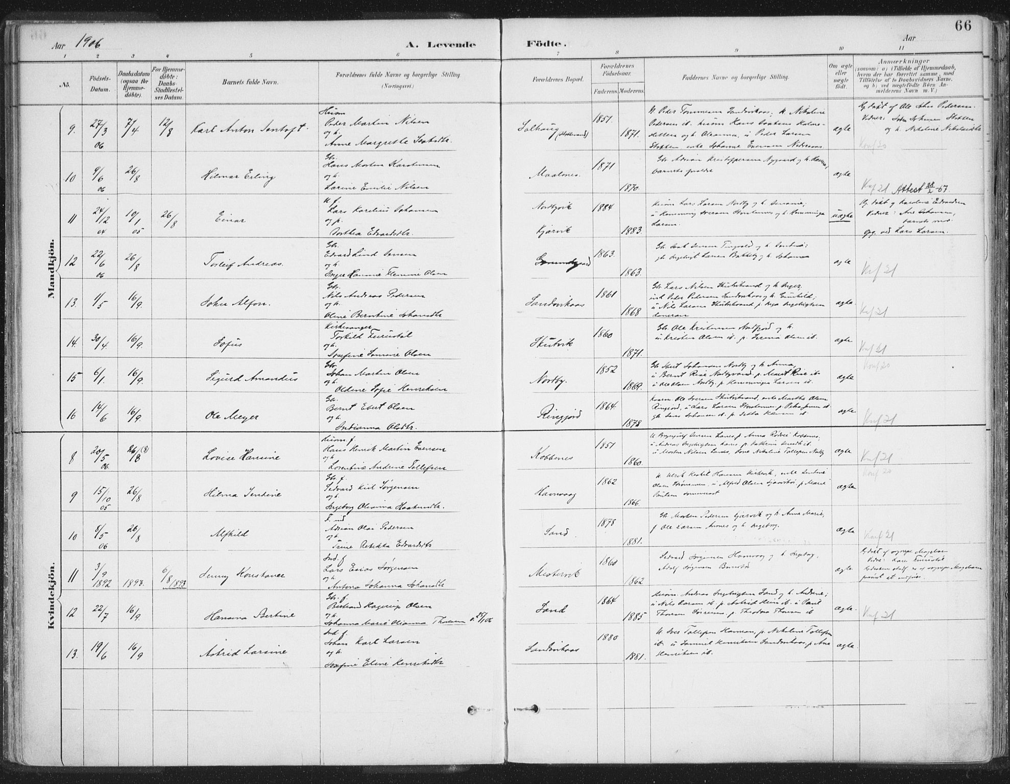 Balsfjord sokneprestembete, SATØ/S-1303/G/Ga/L0007kirke: Parish register (official) no. 7, 1887-1909, p. 66