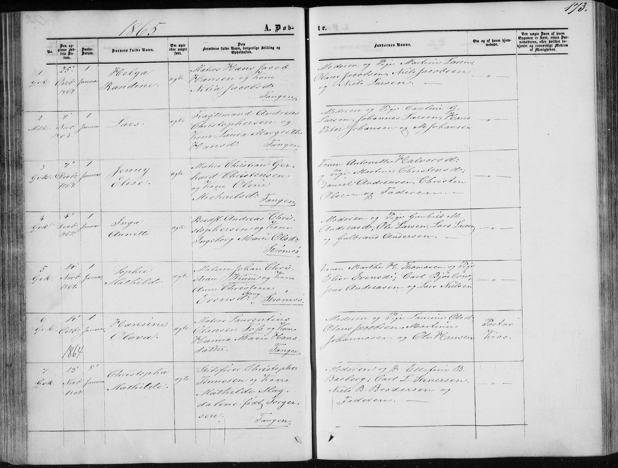 Strømsø kirkebøker, AV/SAKO-A-246/F/Fa/L0015: Parish register (official) no. I 15, 1859-1868, p. 173