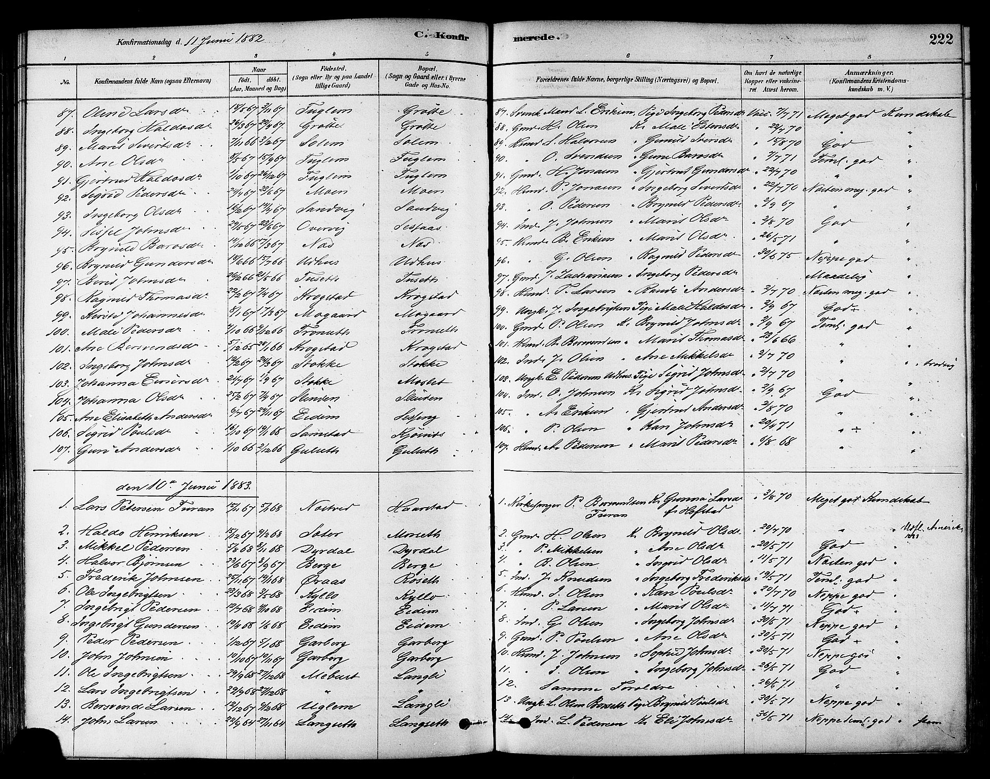 Ministerialprotokoller, klokkerbøker og fødselsregistre - Sør-Trøndelag, SAT/A-1456/695/L1148: Parish register (official) no. 695A08, 1878-1891, p. 222