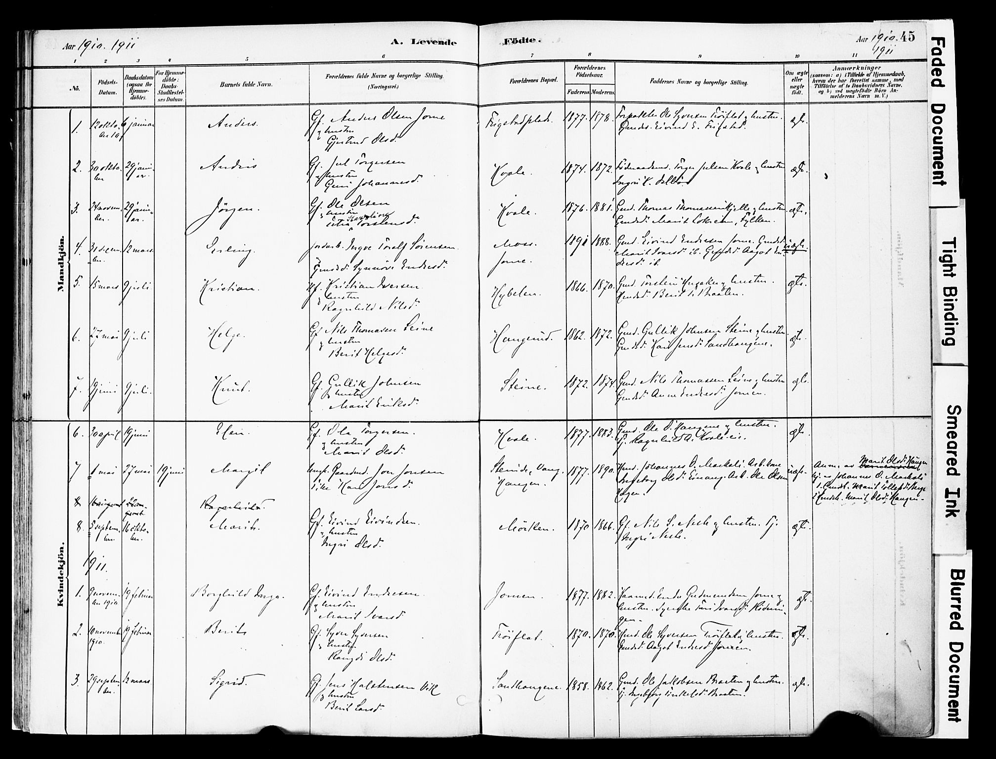 Vestre Slidre prestekontor, AV/SAH-PREST-136/H/Ha/Haa/L0004: Parish register (official) no. 4, 1881-1911, p. 45