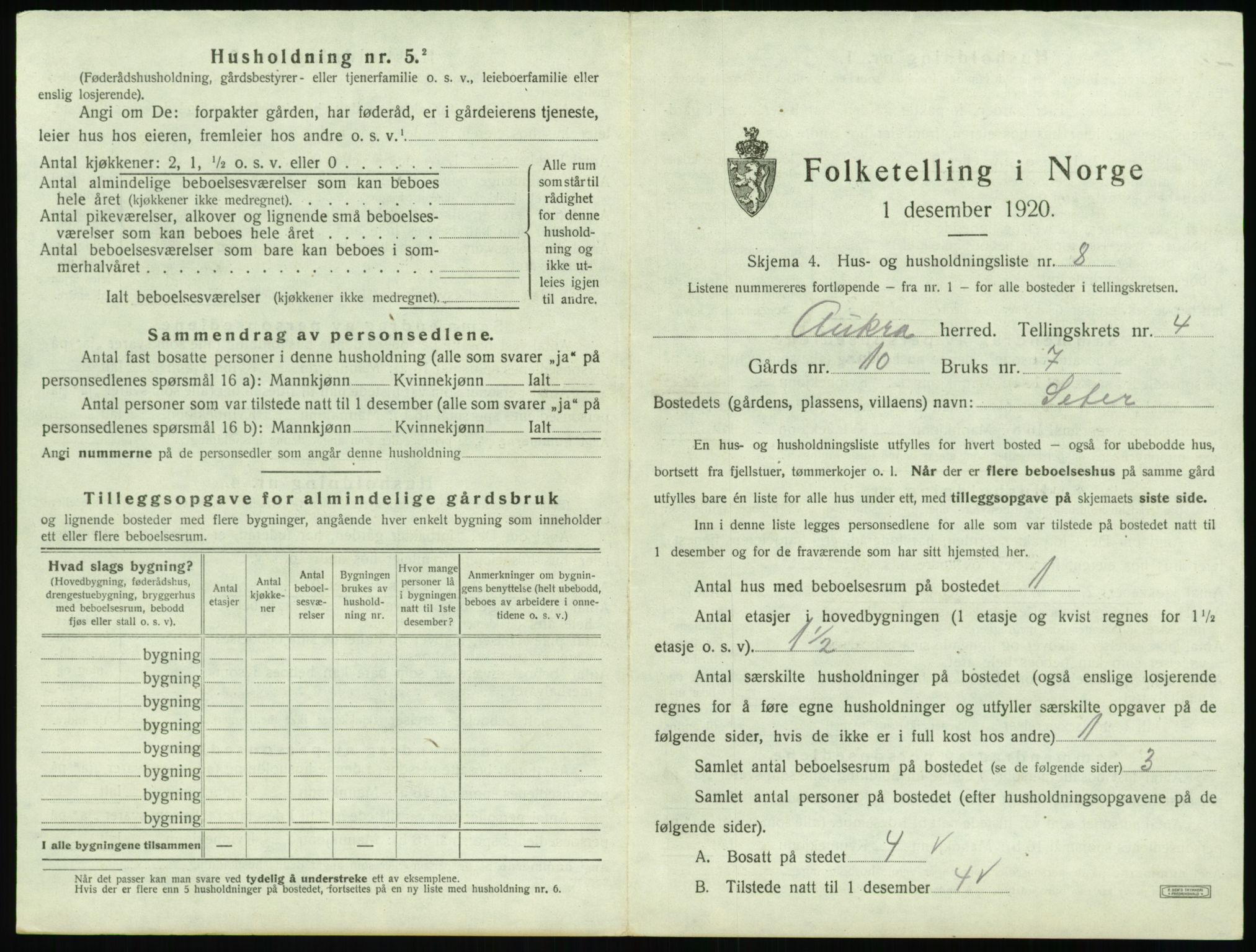 SAT, 1920 census for Aukra, 1920, p. 349