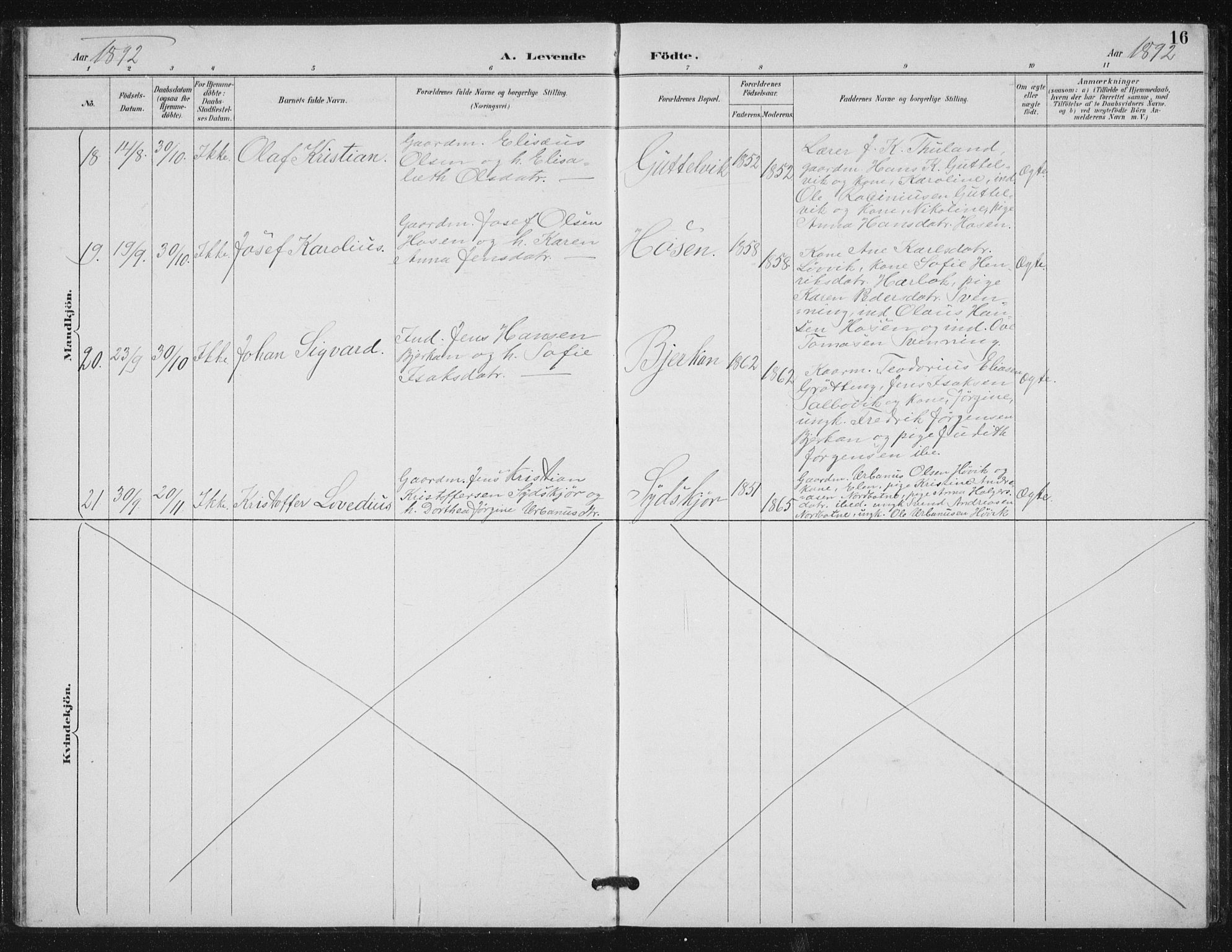 Ministerialprotokoller, klokkerbøker og fødselsregistre - Sør-Trøndelag, SAT/A-1456/656/L0698: Parish register (copy) no. 656C04, 1890-1904, p. 16