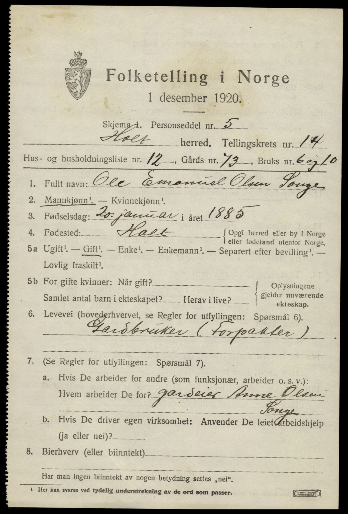 SAK, 1920 census for Holt, 1920, p. 8112