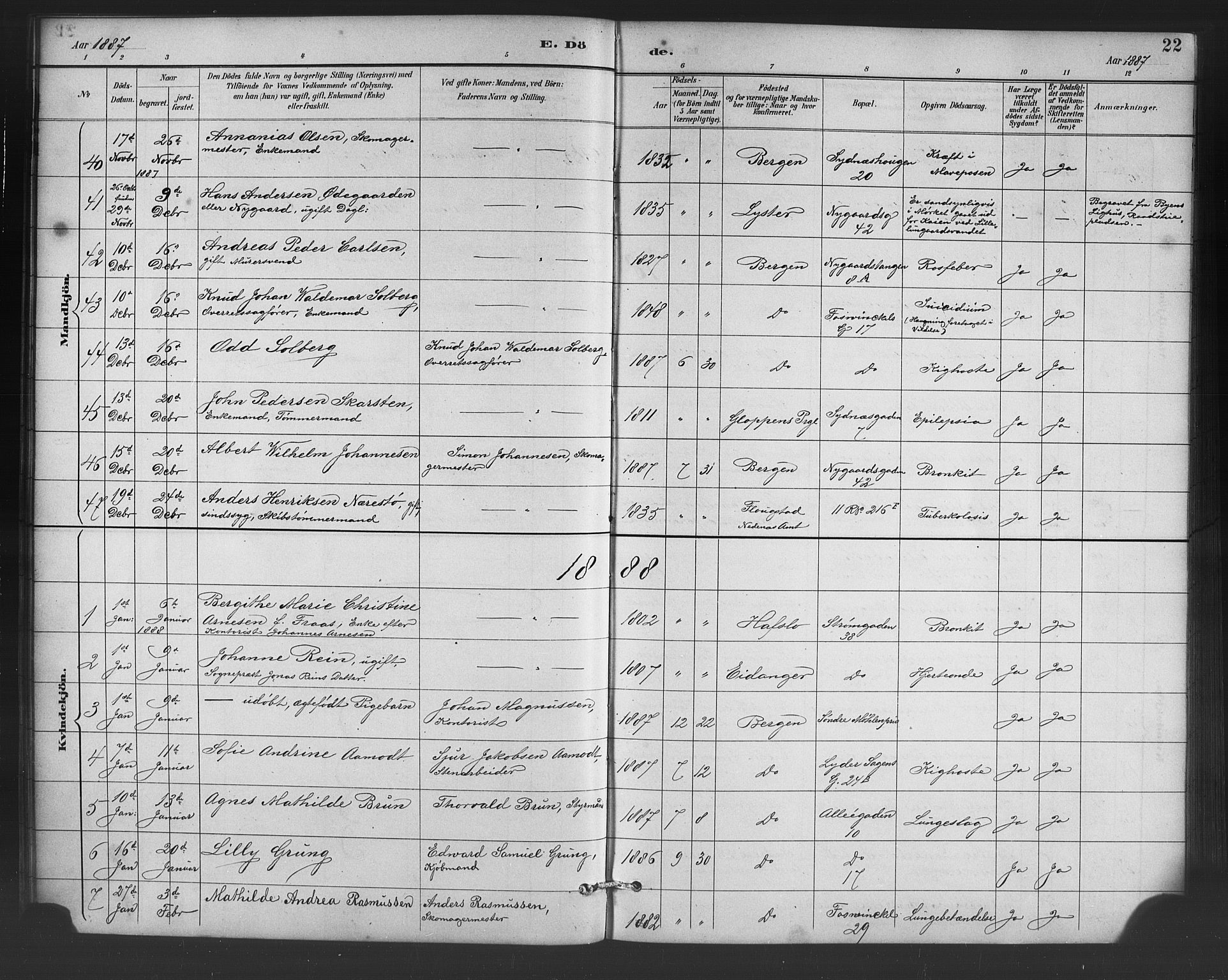 Johanneskirken sokneprestembete, SAB/A-76001/H/Hab: Parish register (copy) no. D 1, 1885-1915, p. 22
