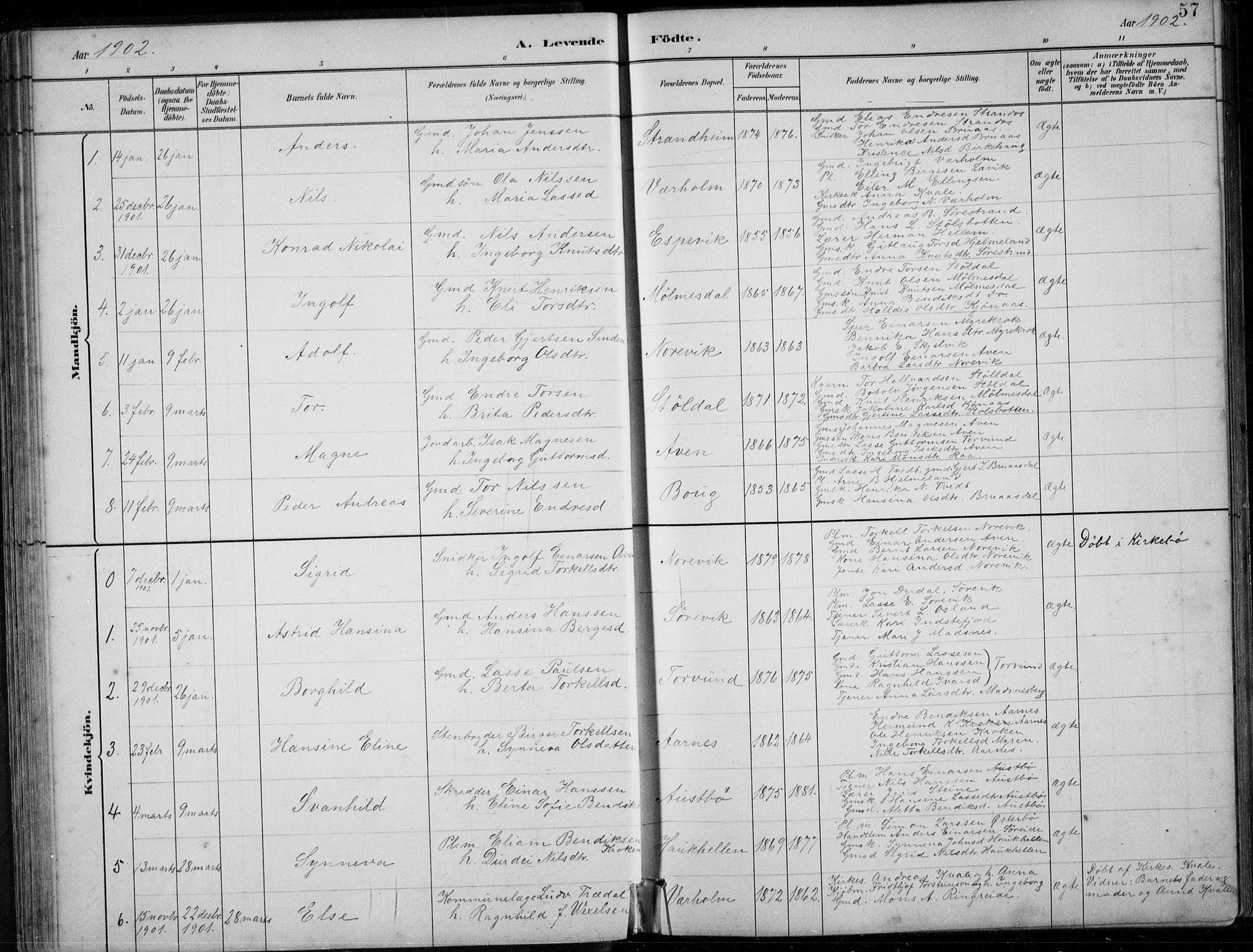 Lavik sokneprestembete, SAB/A-80901: Parish register (copy) no. A 2, 1882-1910, p. 57