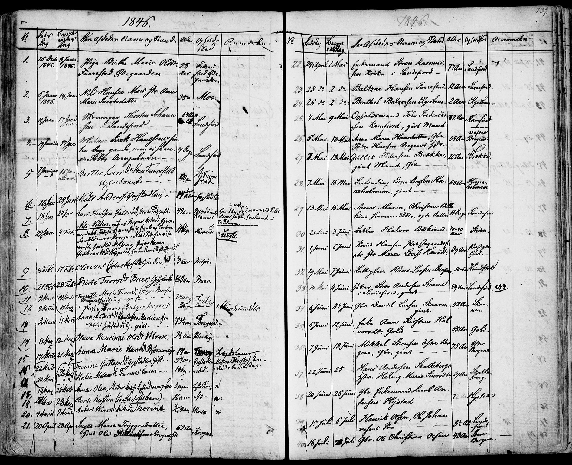 Sandar kirkebøker, SAKO/A-243/F/Fa/L0005: Parish register (official) no. 5, 1832-1847, p. 738-739