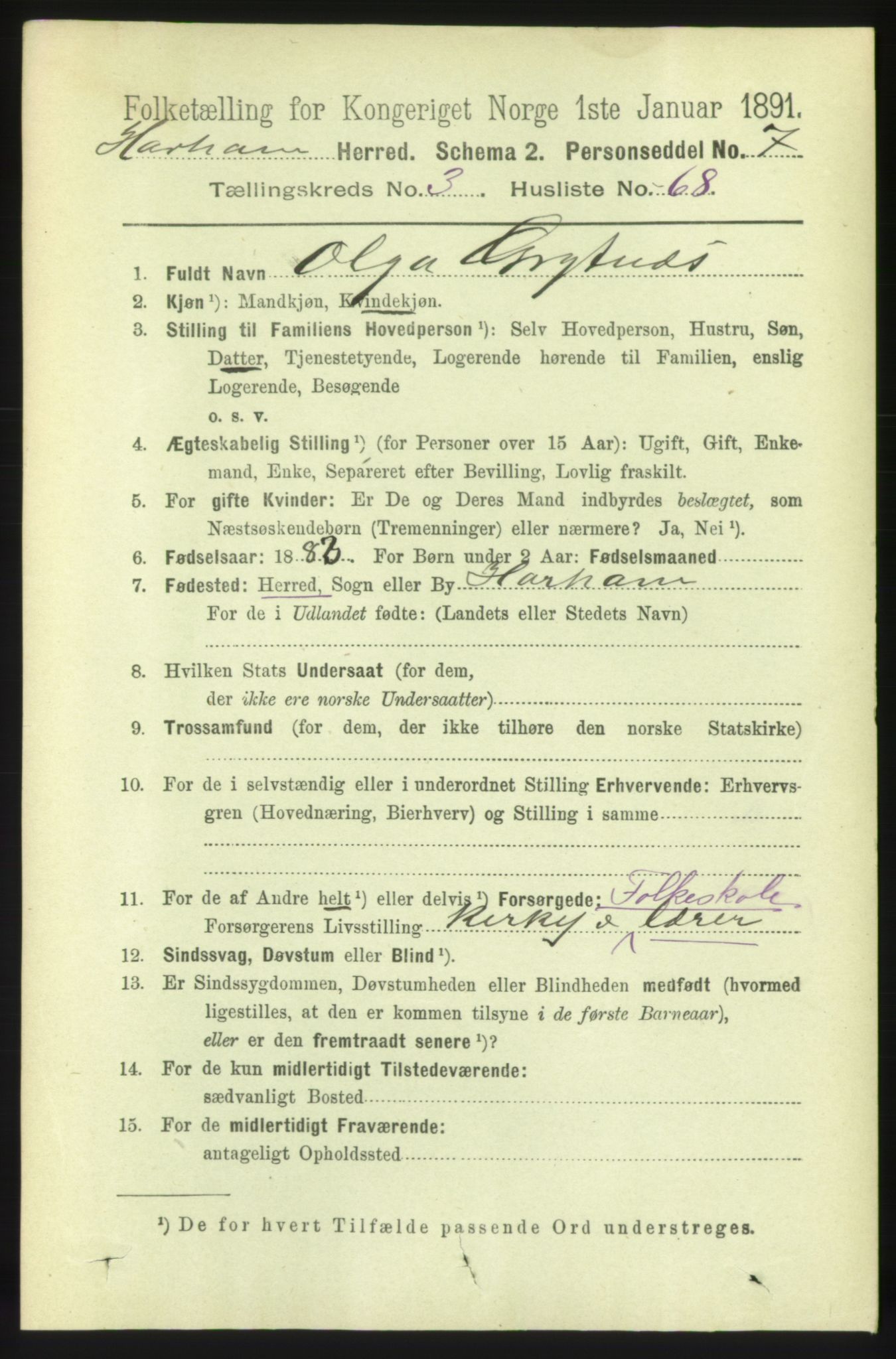 RA, 1891 census for 1534 Haram, 1891, p. 1750