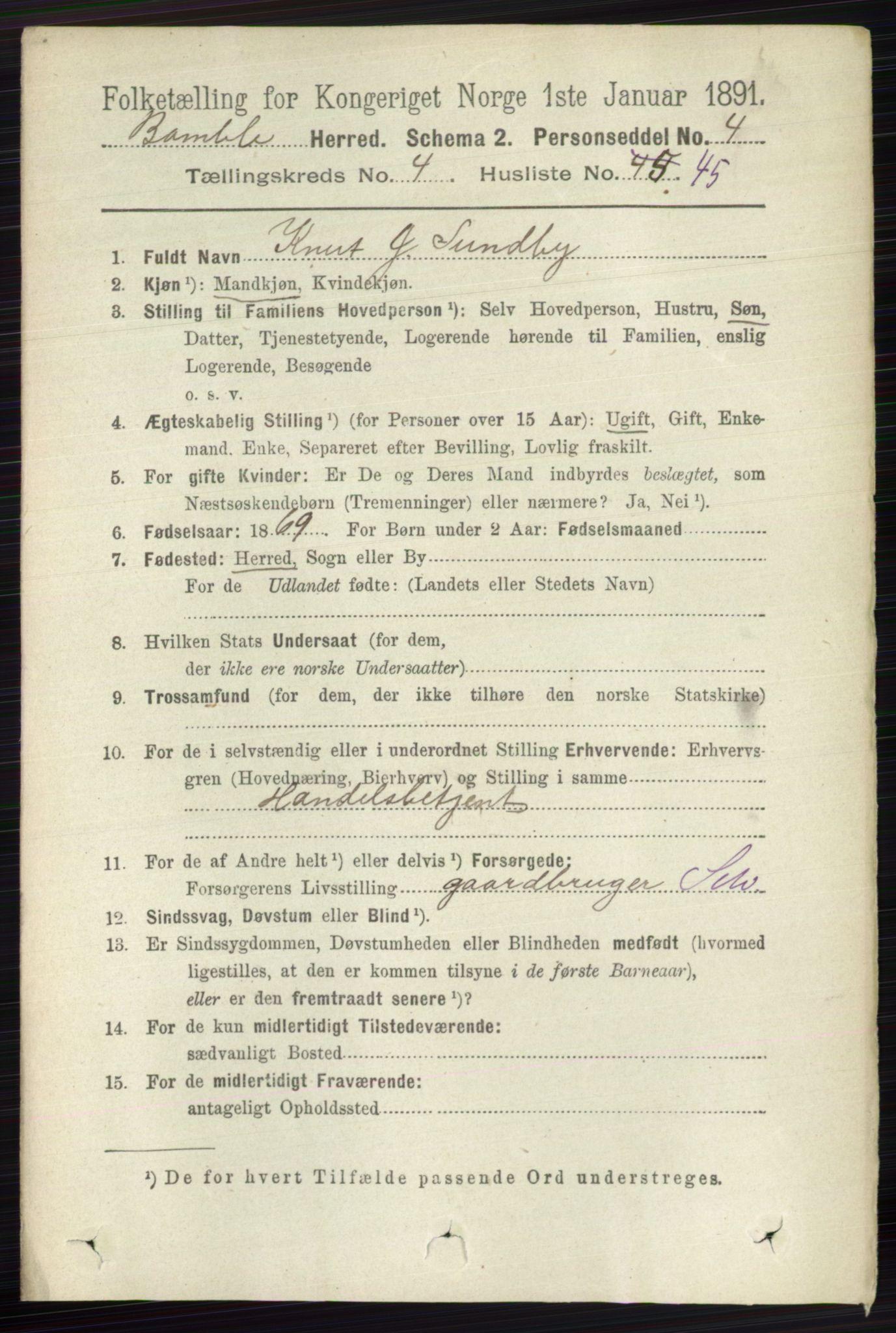 RA, 1891 census for 0814 Bamble, 1891, p. 2004