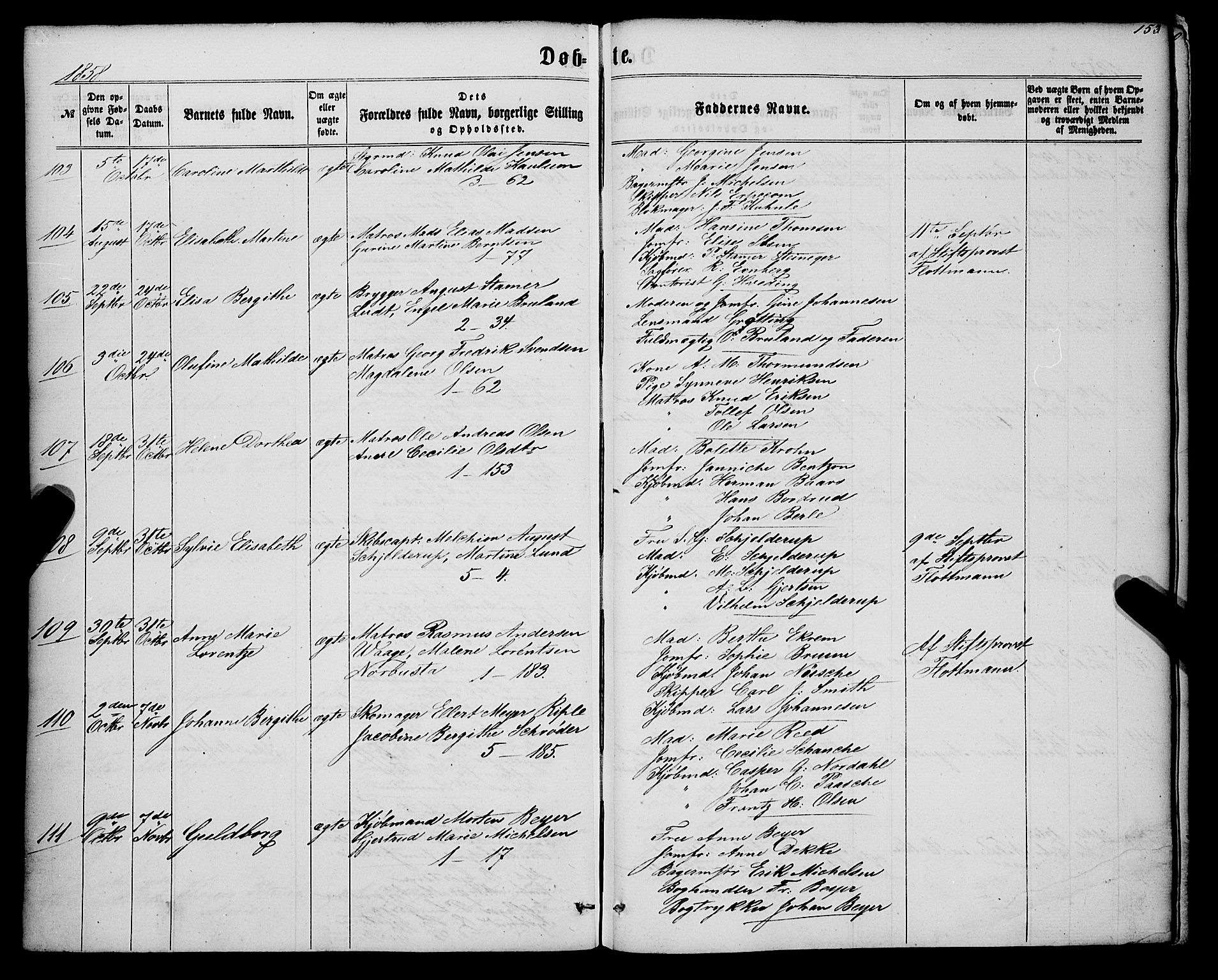 Nykirken Sokneprestembete, SAB/A-77101/H/Haa/L0015: Parish register (official) no. B 2, 1858-1869, p. 153