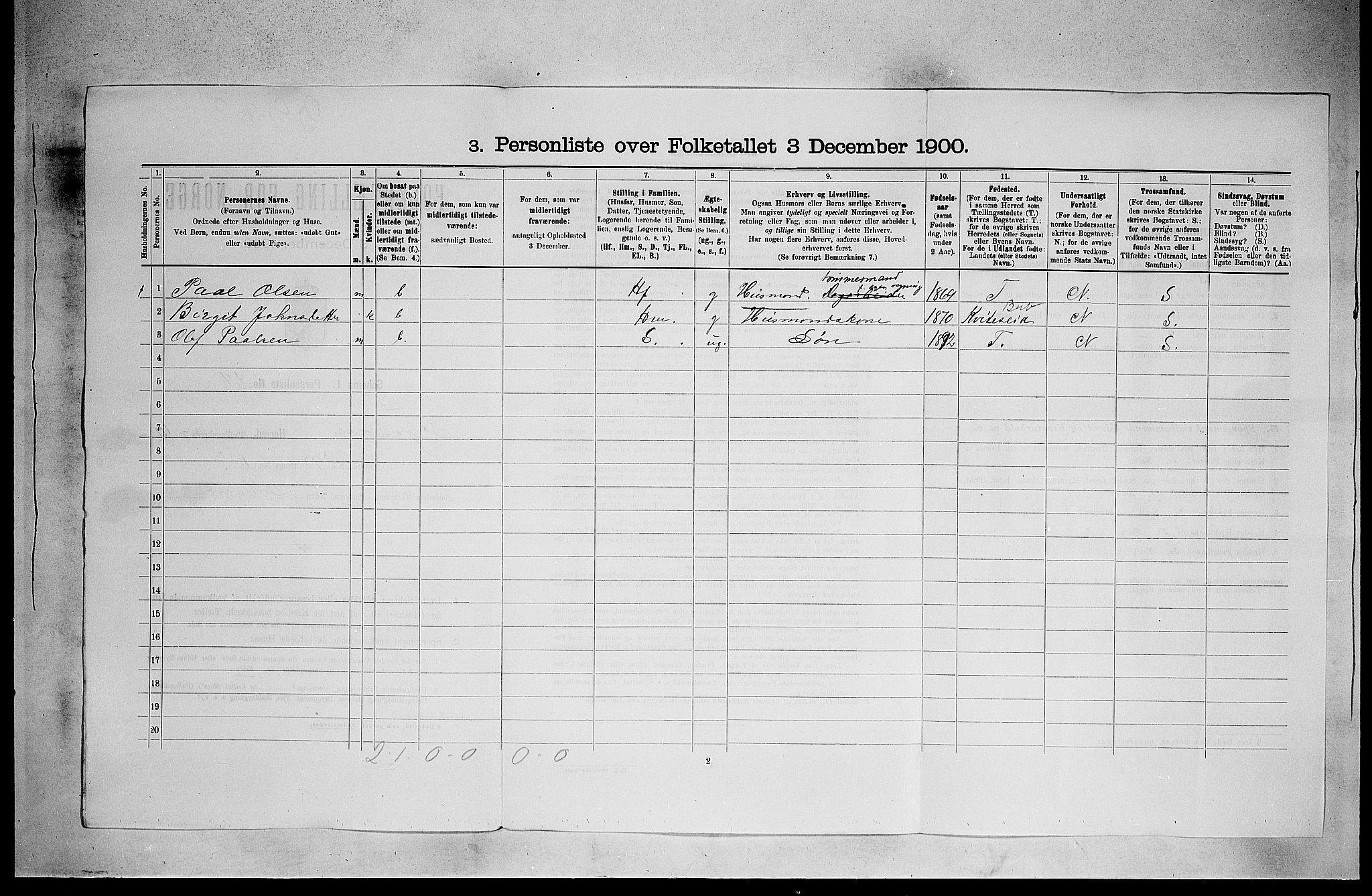 RA, 1900 census for Fyresdal, 1900, p. 719