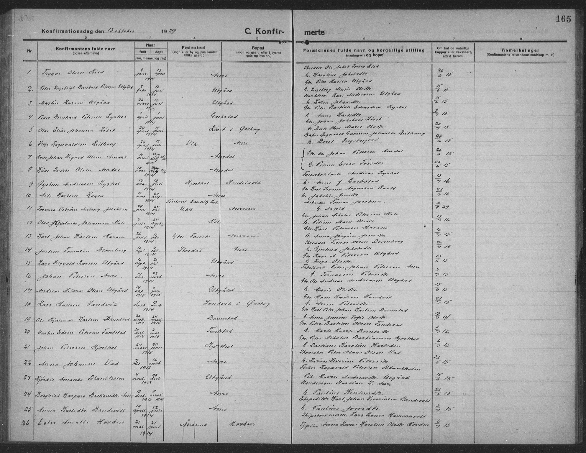 Ministerialprotokoller, klokkerbøker og fødselsregistre - Møre og Romsdal, AV/SAT-A-1454/523/L0342: Parish register (copy) no. 523C05, 1916-1937, p. 165