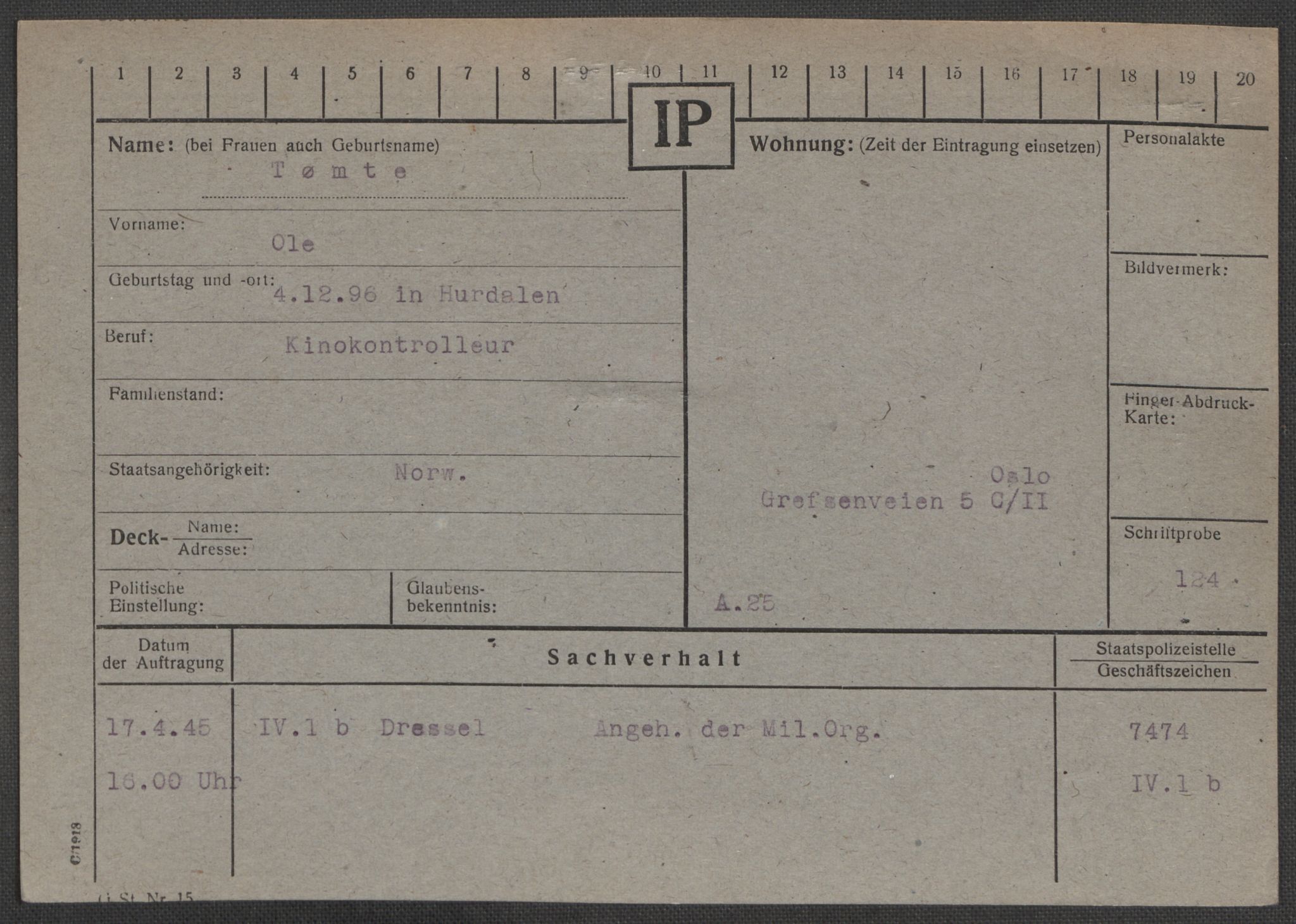 Befehlshaber der Sicherheitspolizei und des SD, RA/RAFA-5969/E/Ea/Eaa/L0010: Register over norske fanger i Møllergata 19: Sø-Å, 1940-1945, p. 574