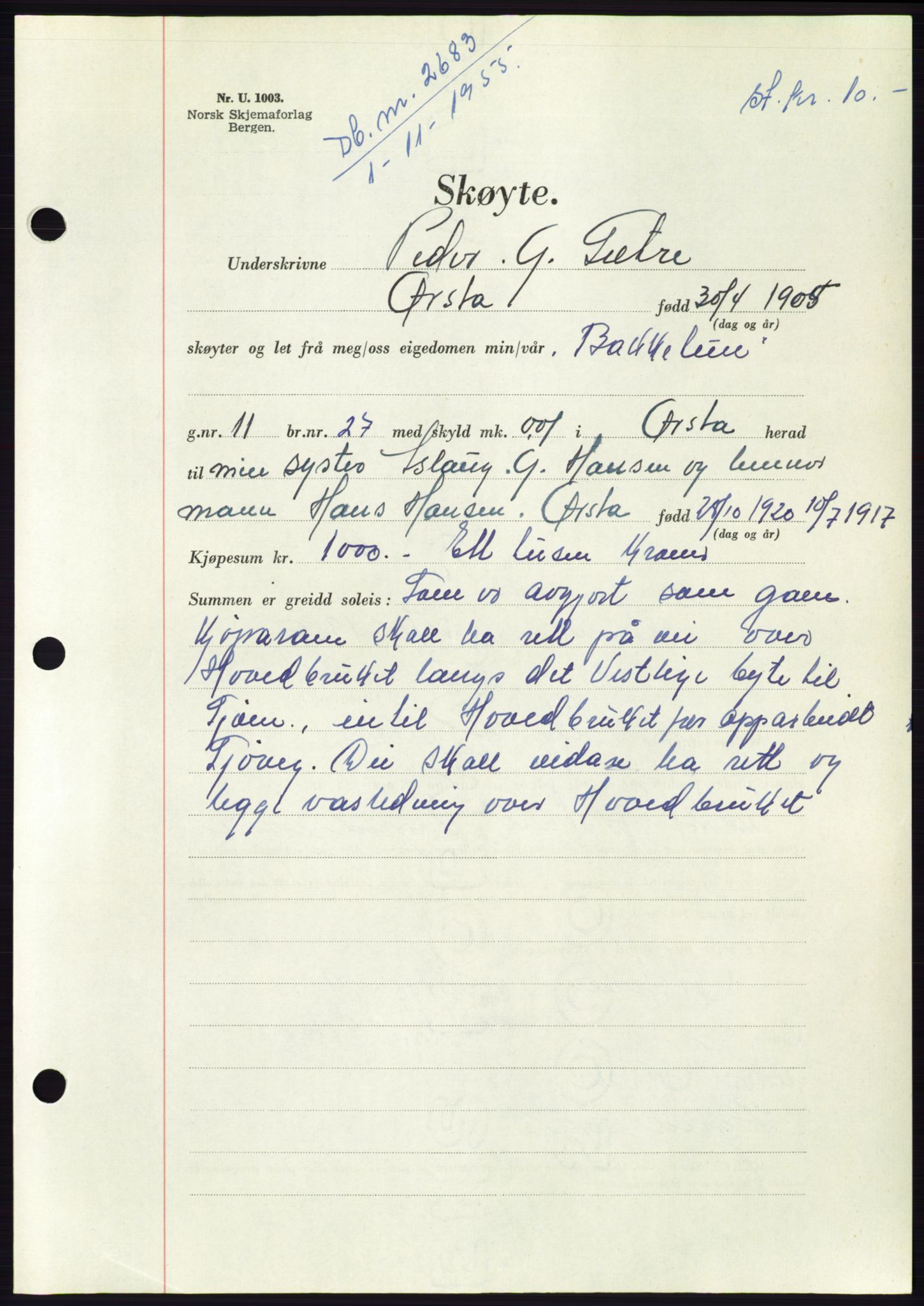 Søre Sunnmøre sorenskriveri, AV/SAT-A-4122/1/2/2C/L0102: Mortgage book no. 28A, 1955-1956, Diary no: : 2683/1955