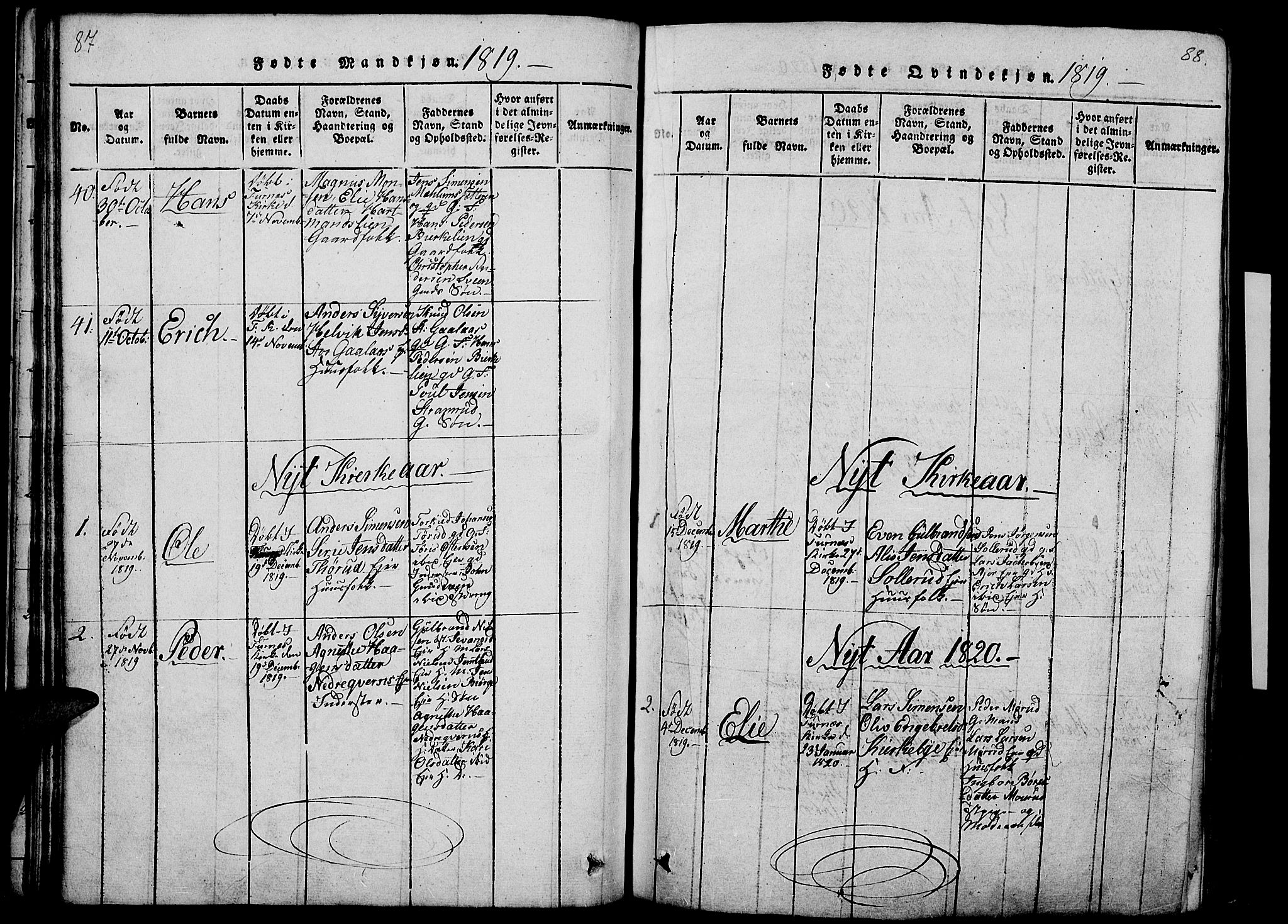 Vang prestekontor, Hedmark, AV/SAH-PREST-008/H/Ha/Haa/L0008: Parish register (official) no. 8, 1815-1826, p. 87-88