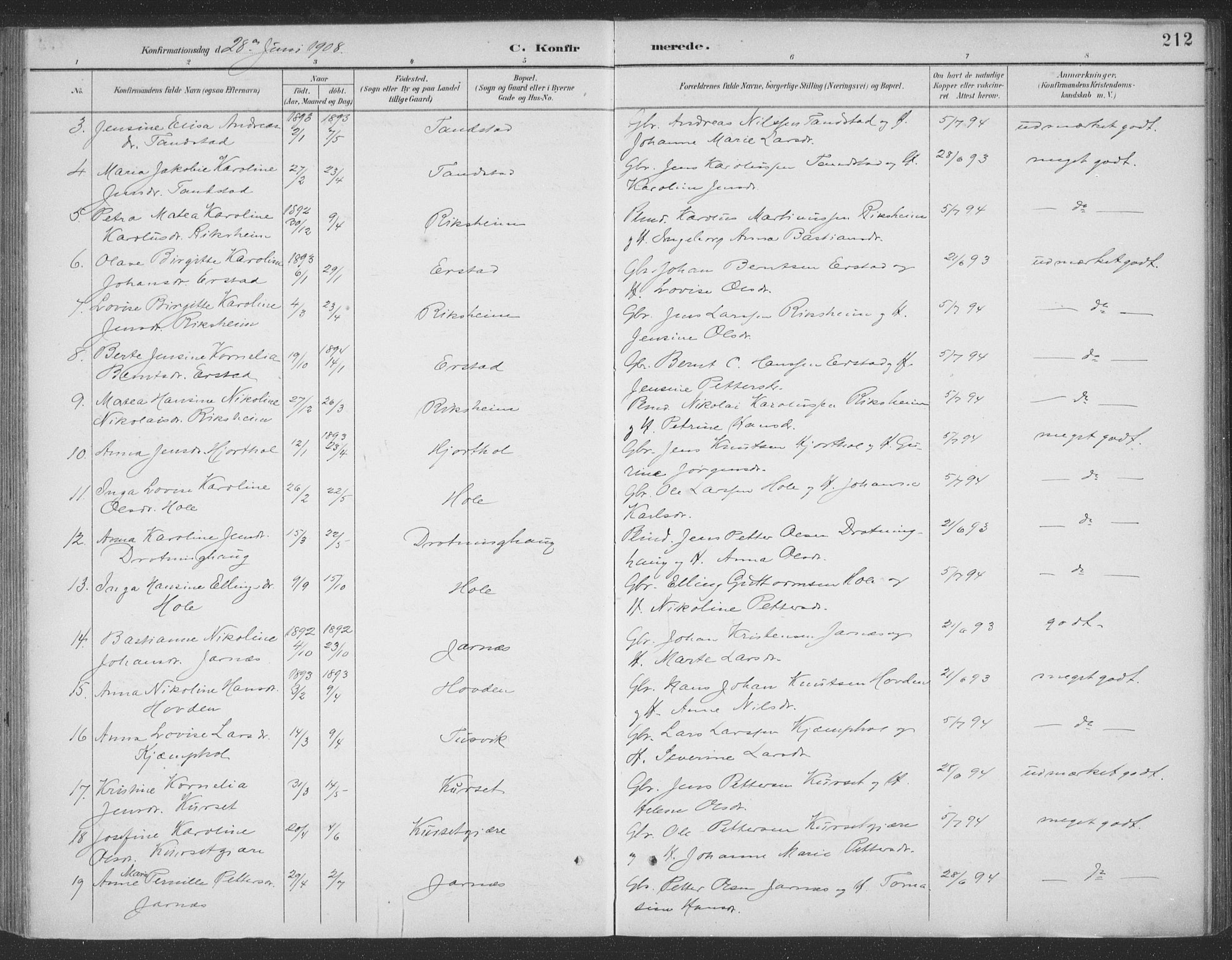 Ministerialprotokoller, klokkerbøker og fødselsregistre - Møre og Romsdal, AV/SAT-A-1454/523/L0335: Parish register (official) no. 523A02, 1891-1911, p. 212