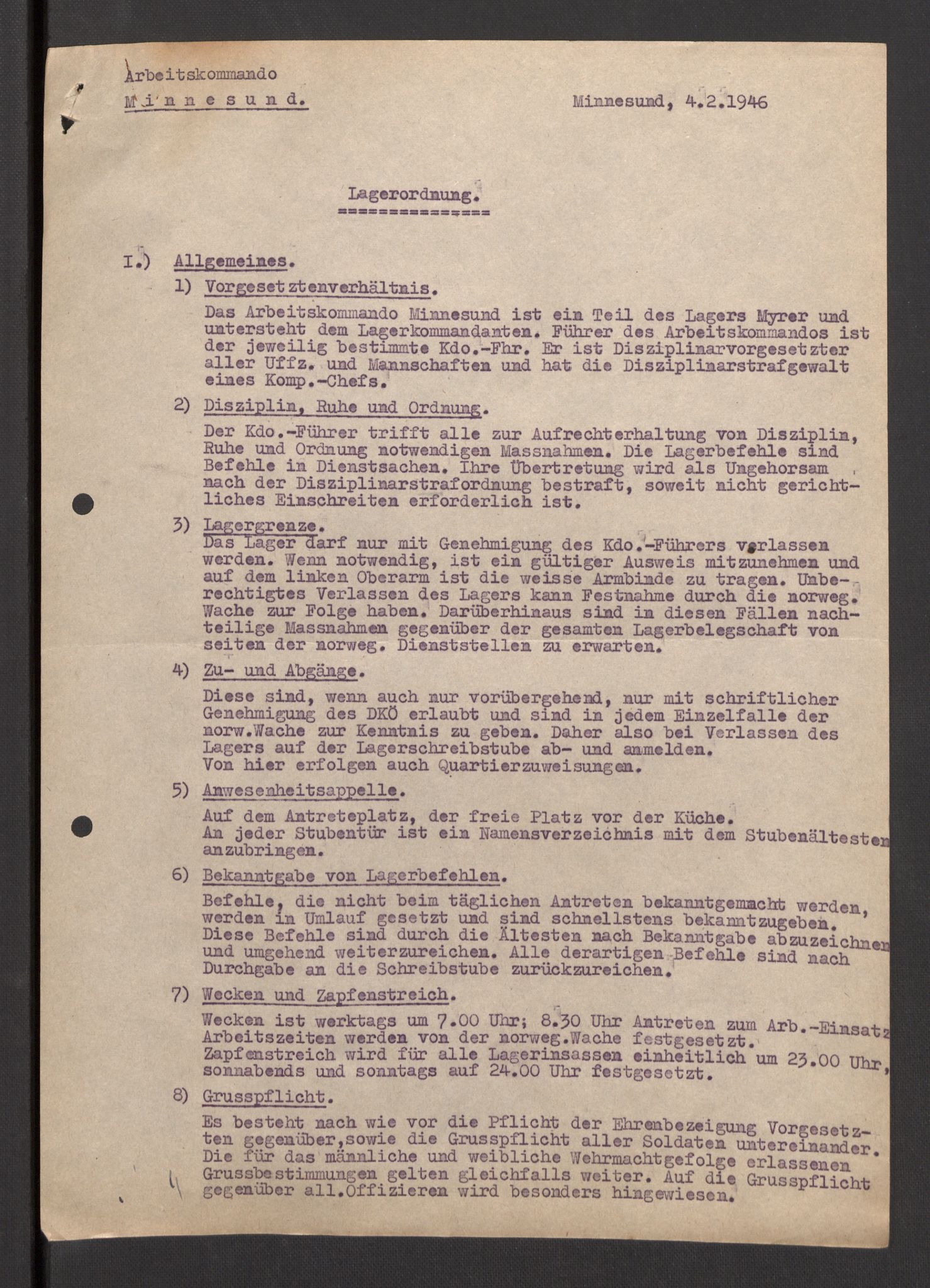 Deutscher Oberbefehlshaber Norwegen (DOBN), RA/RAFA-2197/D/Dja/L0070/0001: DBO Abt. 1a / Lagerordnungen, 1946