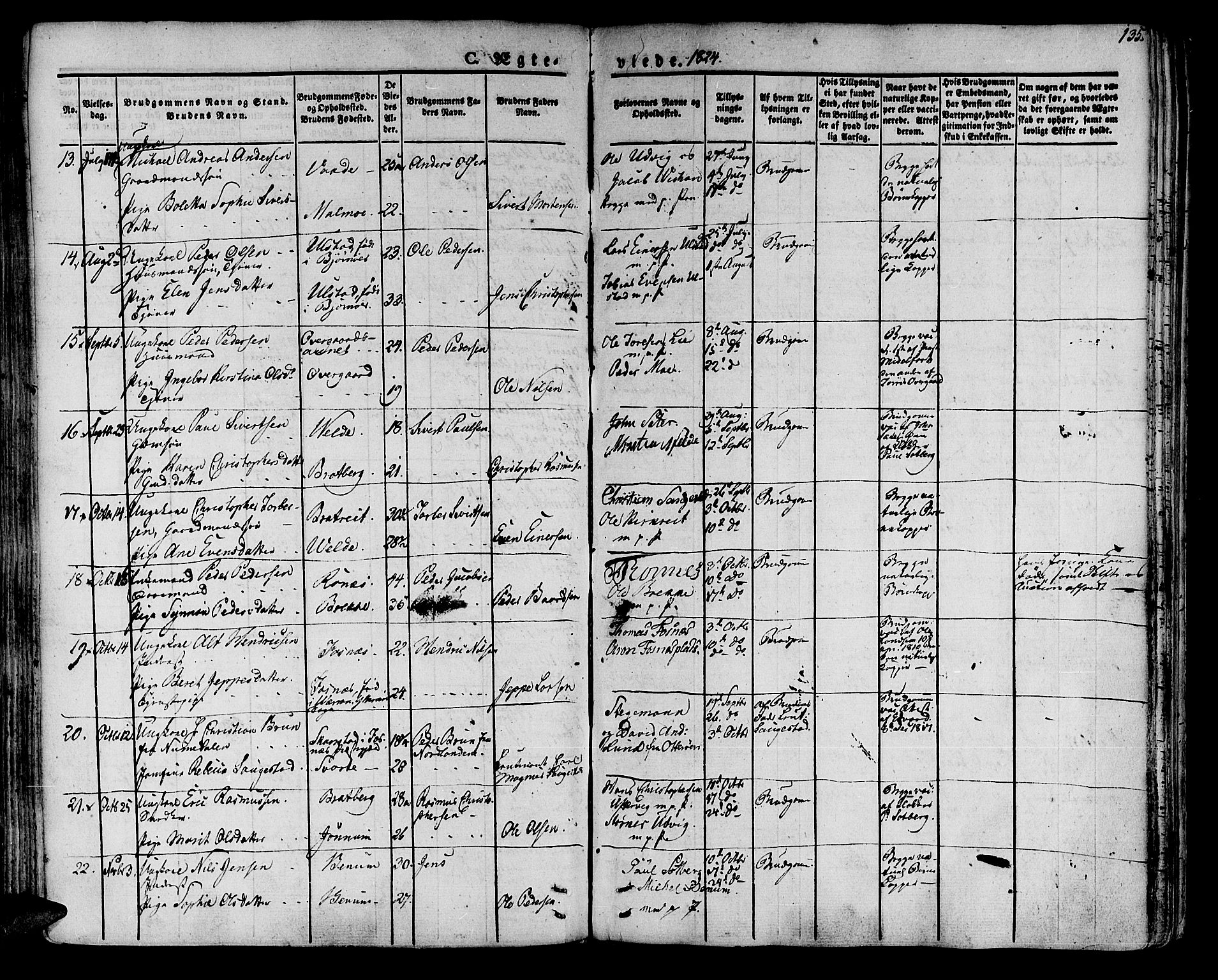 Ministerialprotokoller, klokkerbøker og fødselsregistre - Nord-Trøndelag, SAT/A-1458/741/L0390: Parish register (official) no. 741A04, 1822-1836, p. 135
